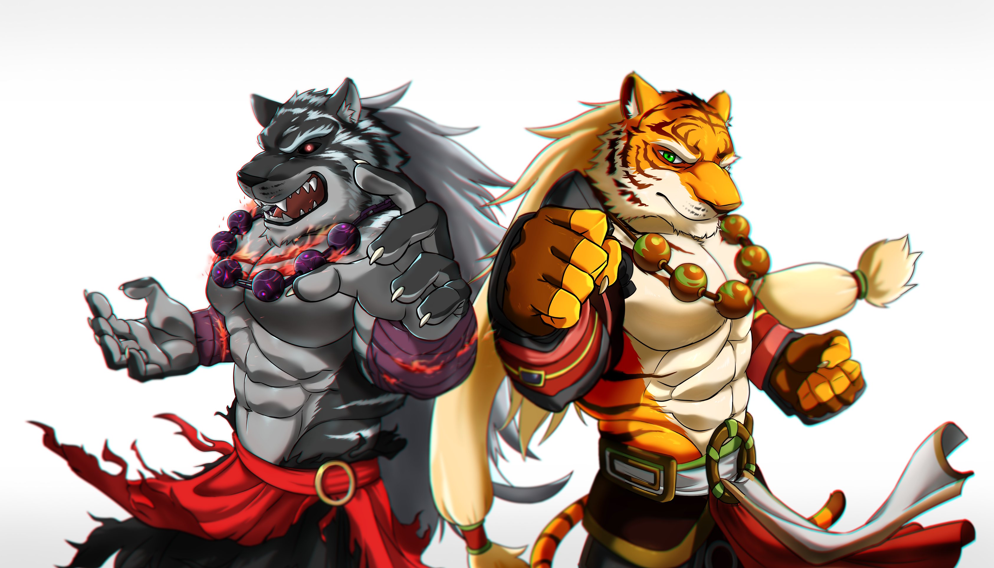 Furry Anthro Plain Background White Background FiGTH Tiger Men 3371x1926