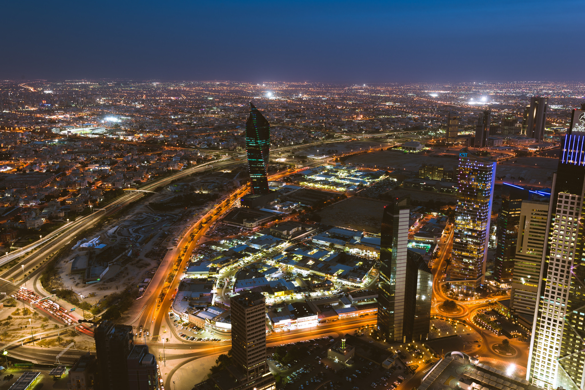 Aerial Building City Cityscape Horizon Kuwait Kuwait City Light Night Skyscraper 2048x1367