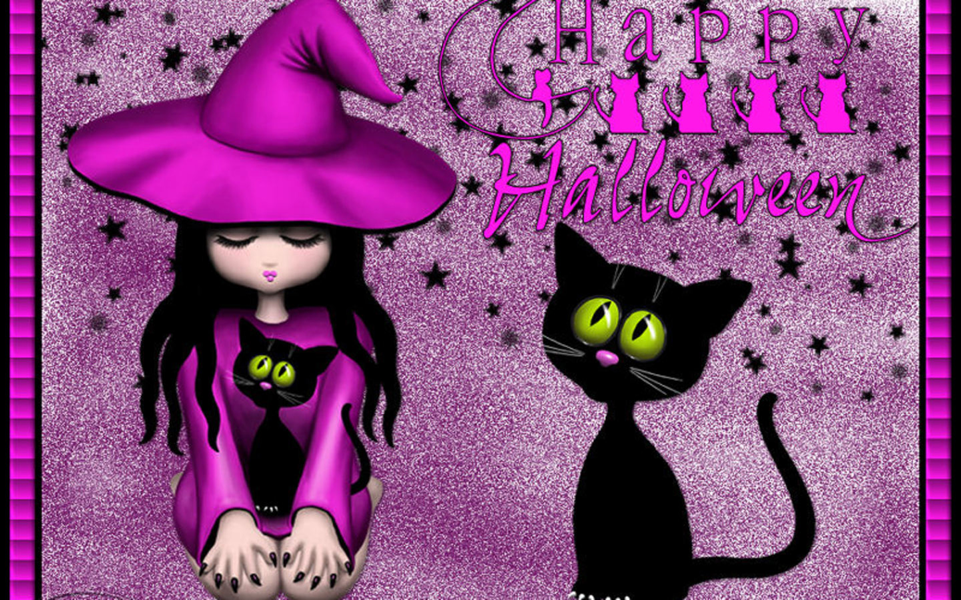 Cat Girl Halloween Happy Halloween Holiday Purple Witch 1920x1200