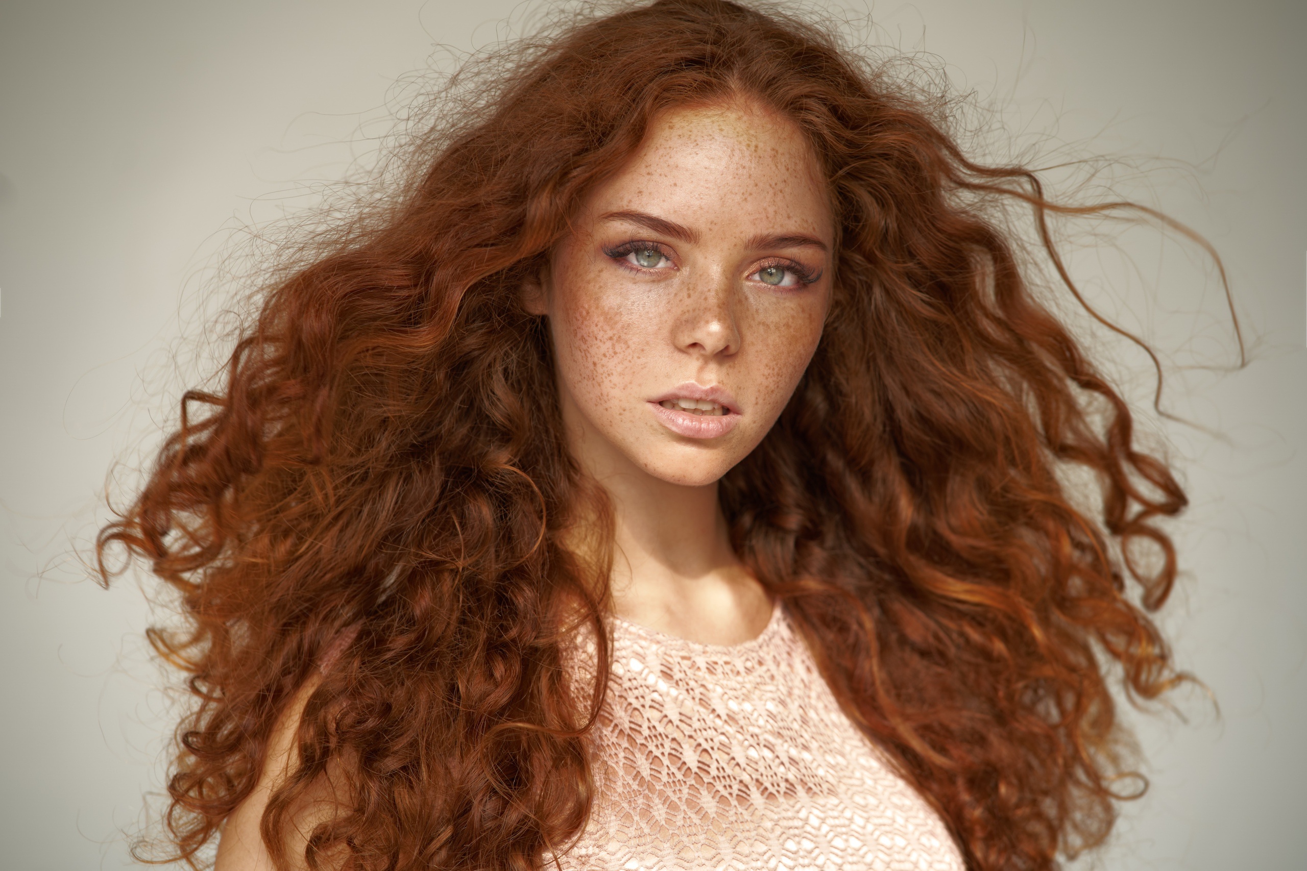 Blue Eyes Face Freckles Girl Long Hair Model Redhead Woman Wallpaper