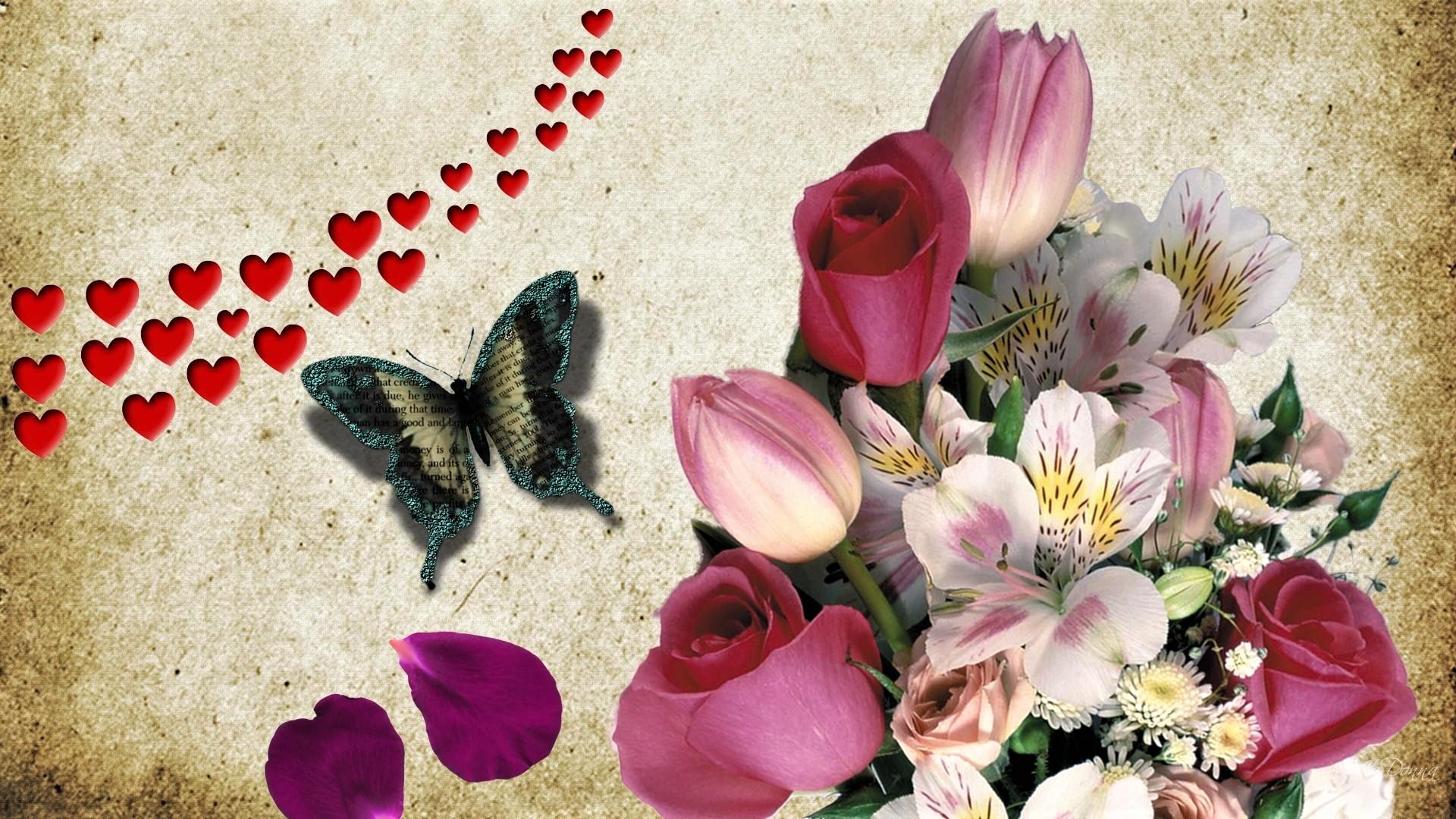 Artistic Butterfly Flower Heart 1920x1080