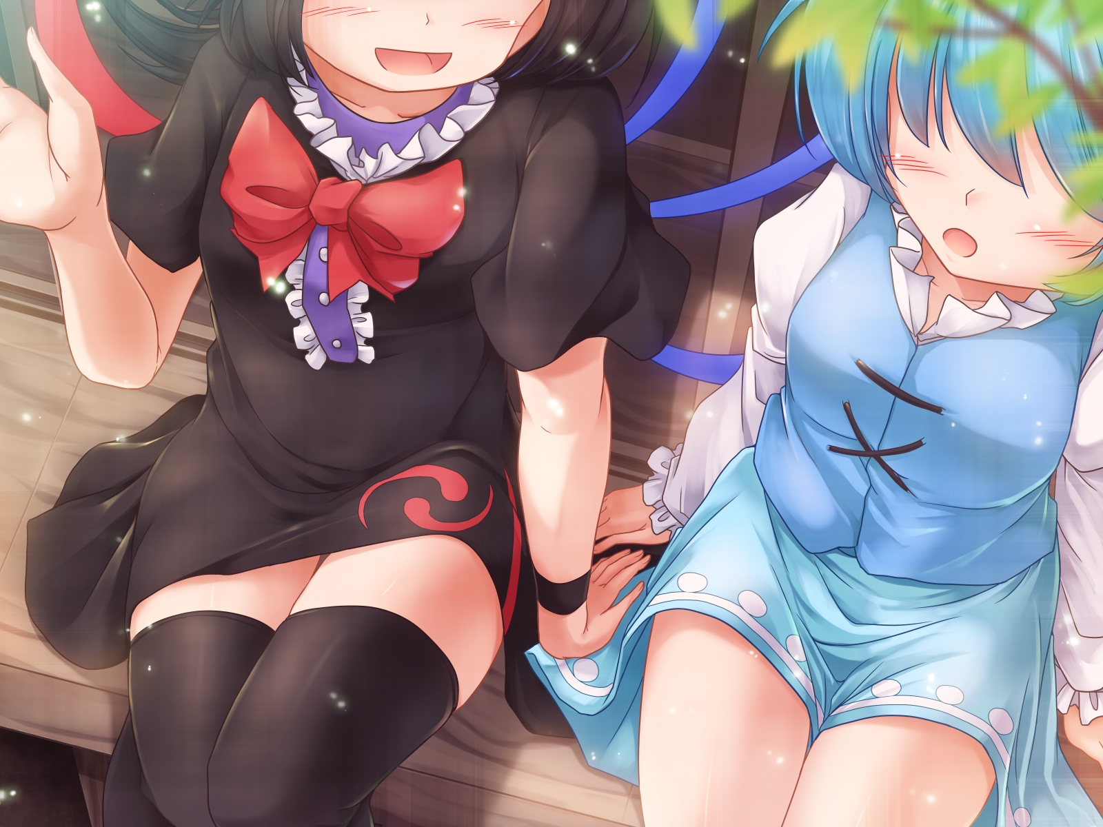 Touhou LZH Two Women Sitting Legs Legs Together Anime Anime Girls Houjuu Nue Tatara Kogasa Dress 1600x1200