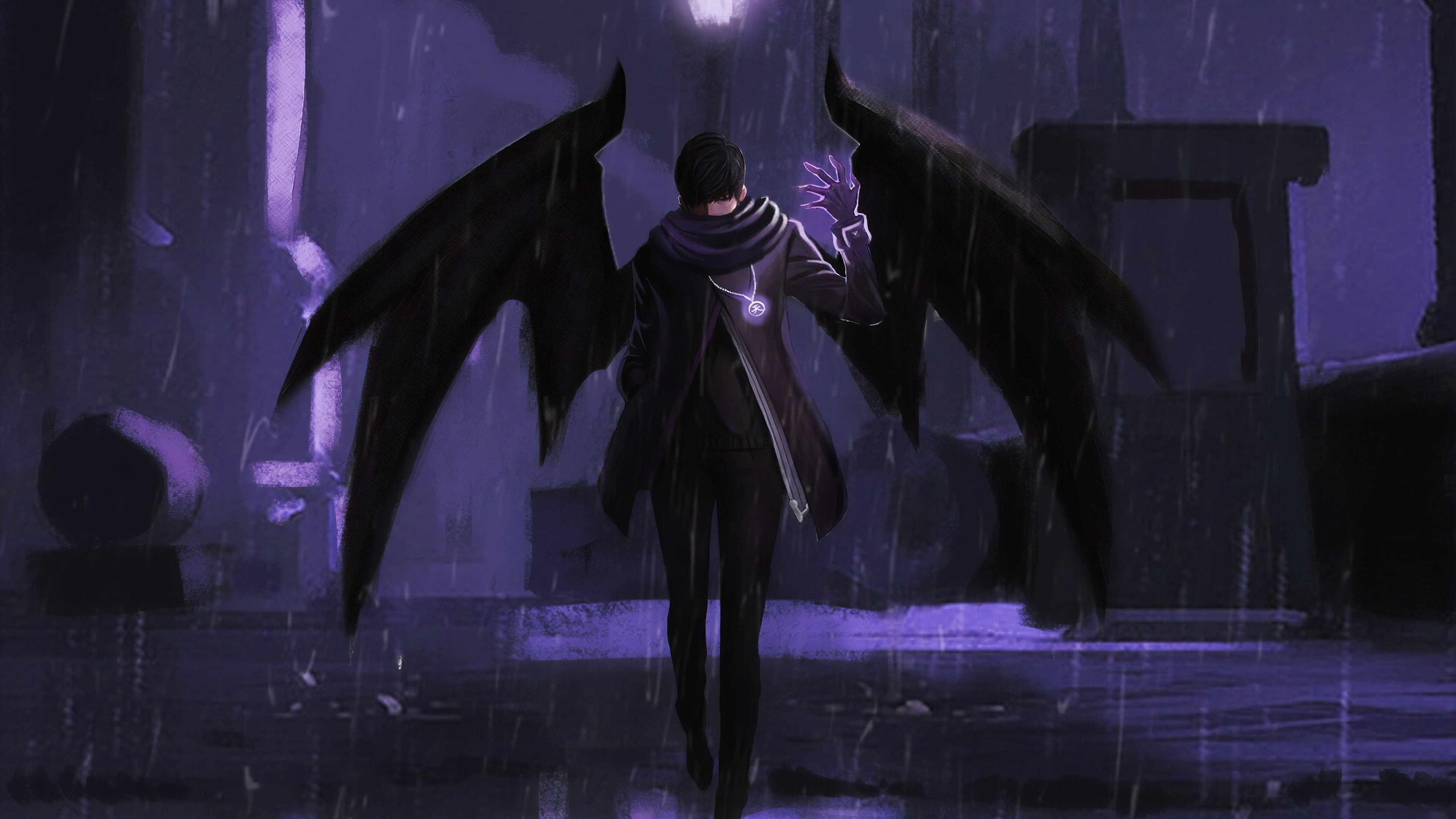Demon Man Rain Wings 3840x2160