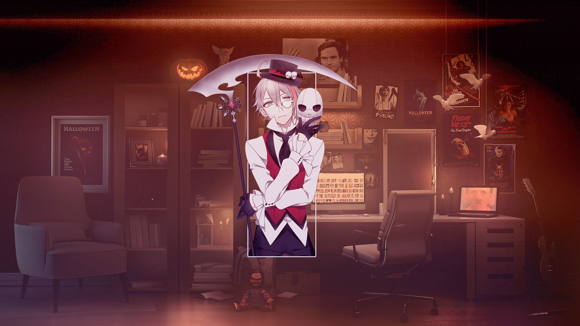 Anime Anime Boys Room Halloween Pumpkin Anime Landscape Digital Art Photoshop Picture In Picture 1920x1080