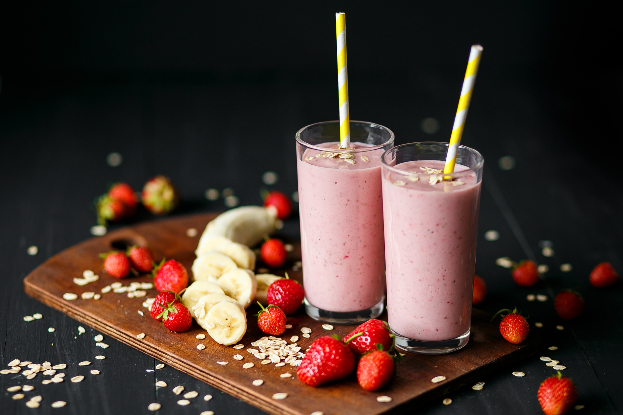 Banana Berry Drink Fruit Glass Smoothie Still Life Strawberry 2000x1333