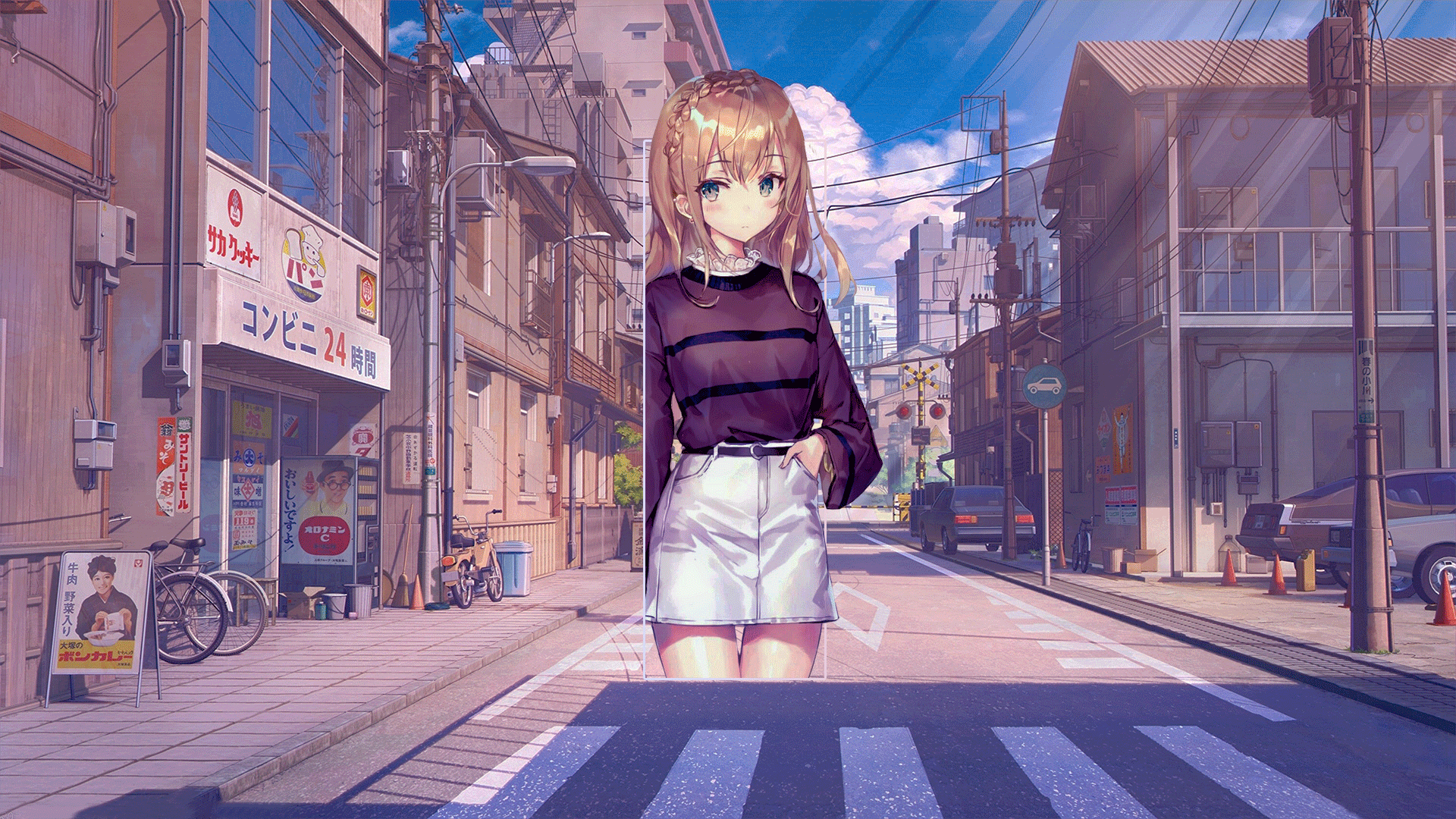 Anime Anime Girls Street City Morning Photoshop Digital Art Picture In Picture Abstract Landscape 1920x1080
