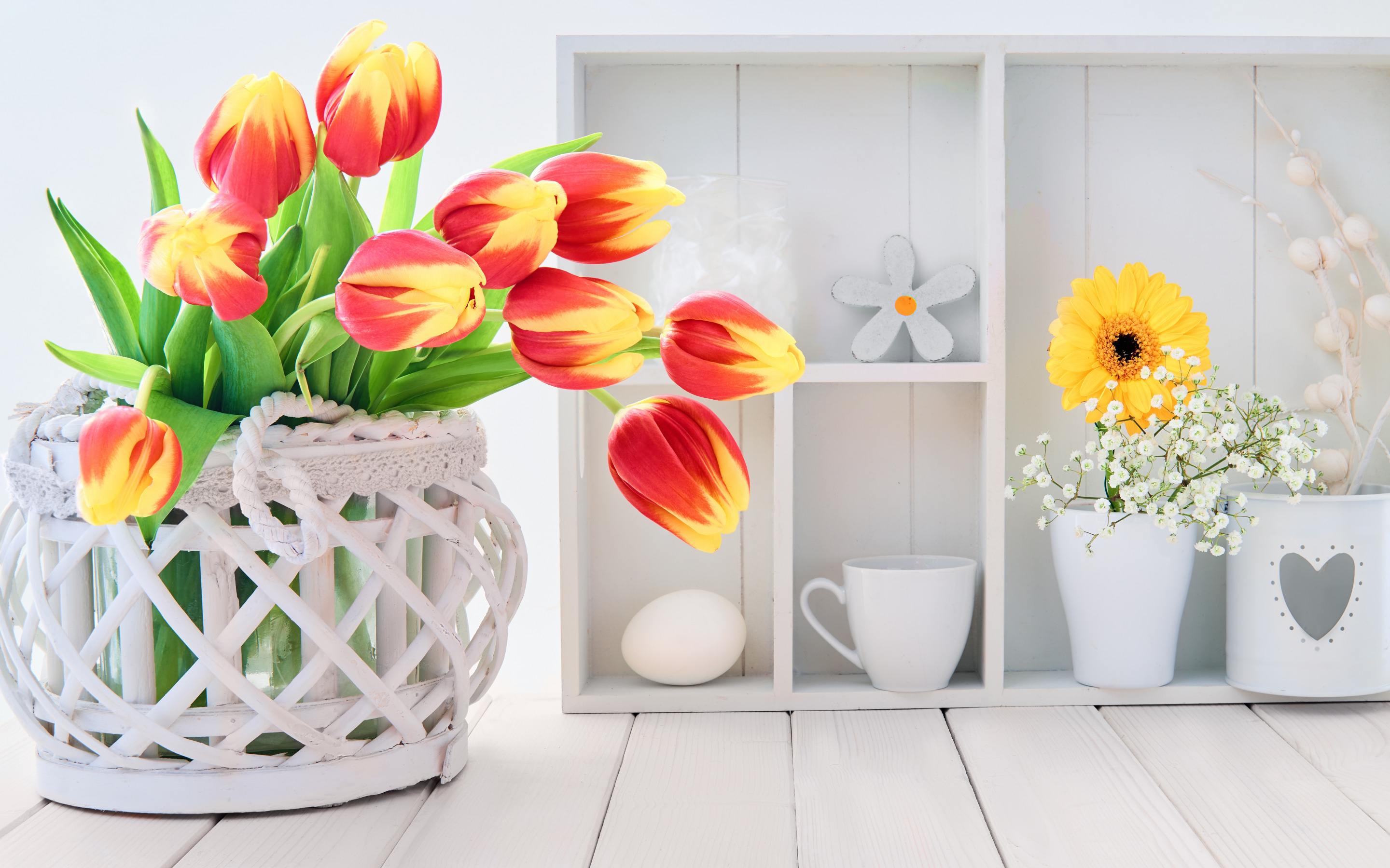 Basket Bouquet Flower Tulip 2880x1800