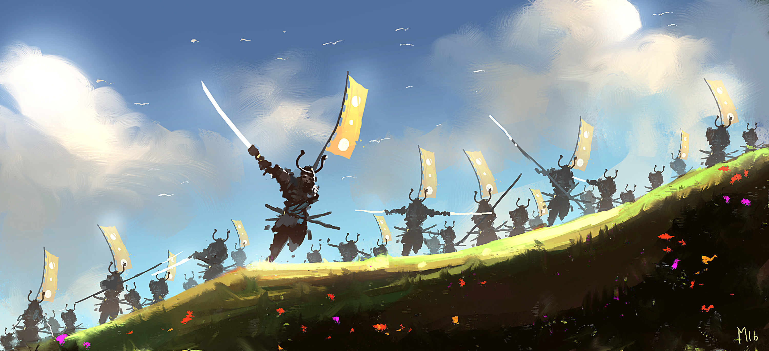 War Knights Sword Digital Art Drawing 3000x1369