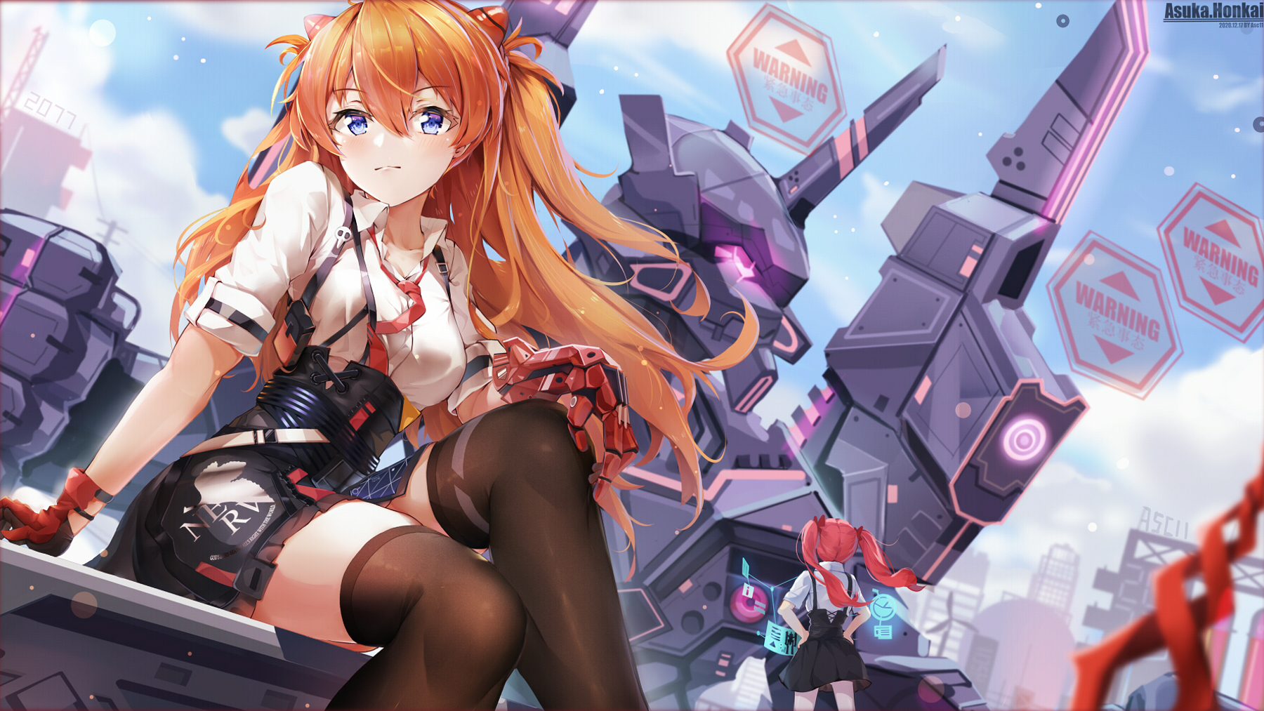 Anime Anime Girls Neon Genesis Evangelion Asuka Langley Soryu Honkai Impact 3rd Asc11 Thigh Highs 1800x1013