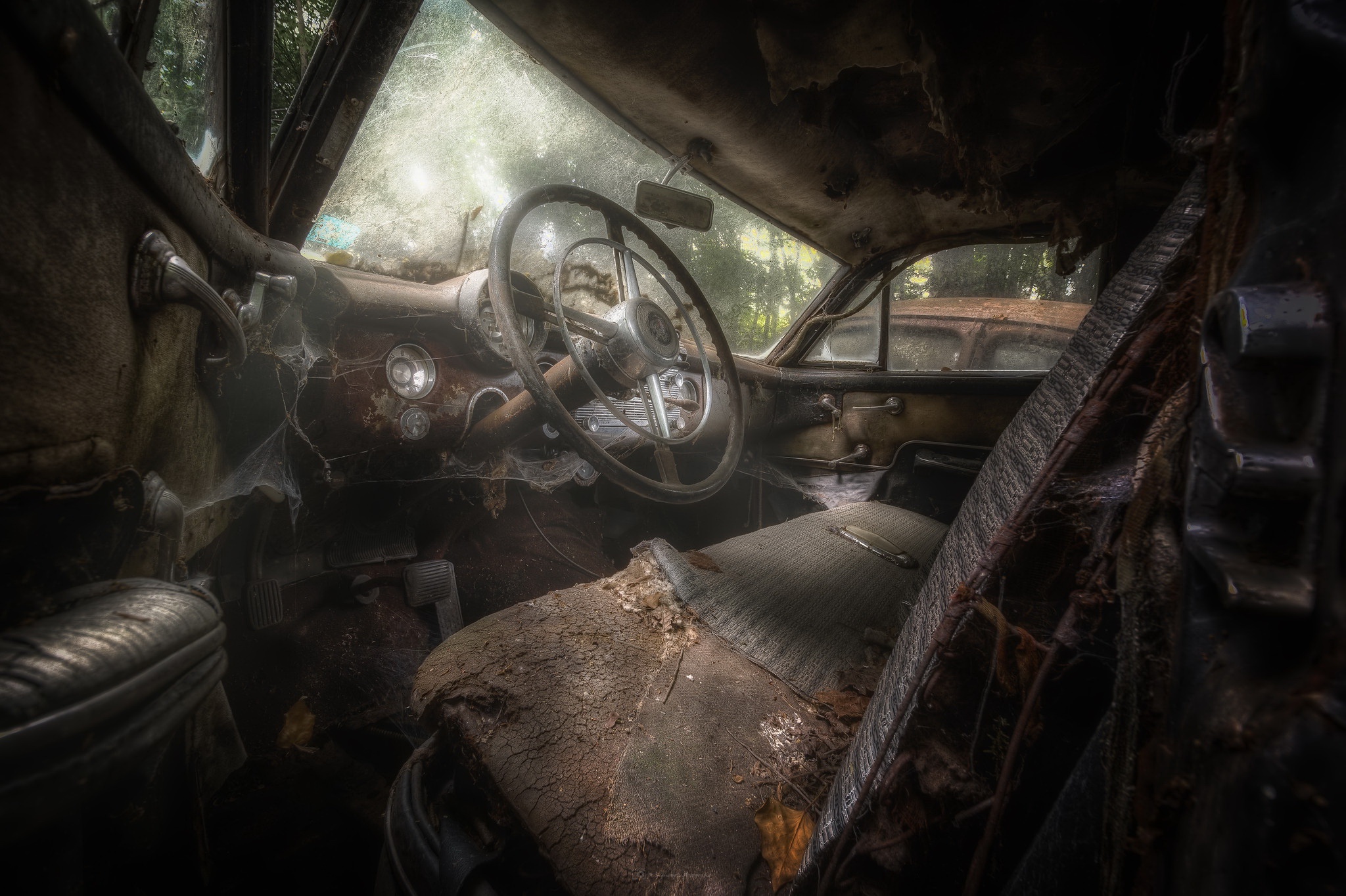 Car Car Interior Vehicle Old Steering Wheel Wreck 2048x1365