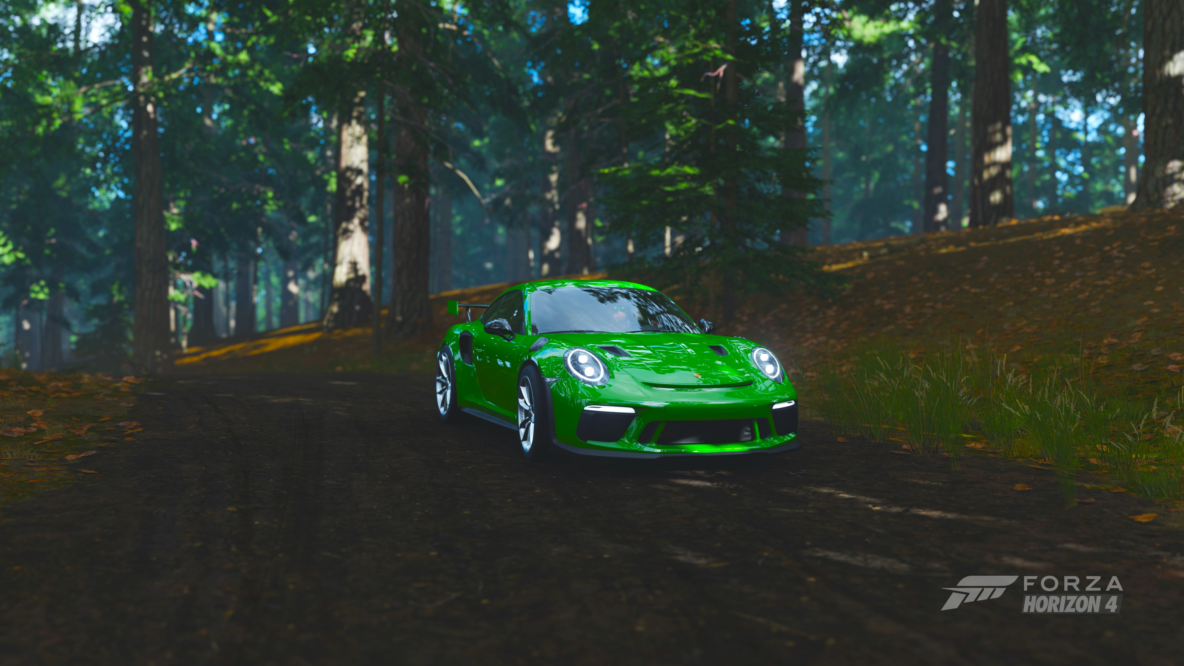 Forza Horizon 4 Car Video Game Art Forest Porsche Porsche 911 GT3 RS 3840x2160