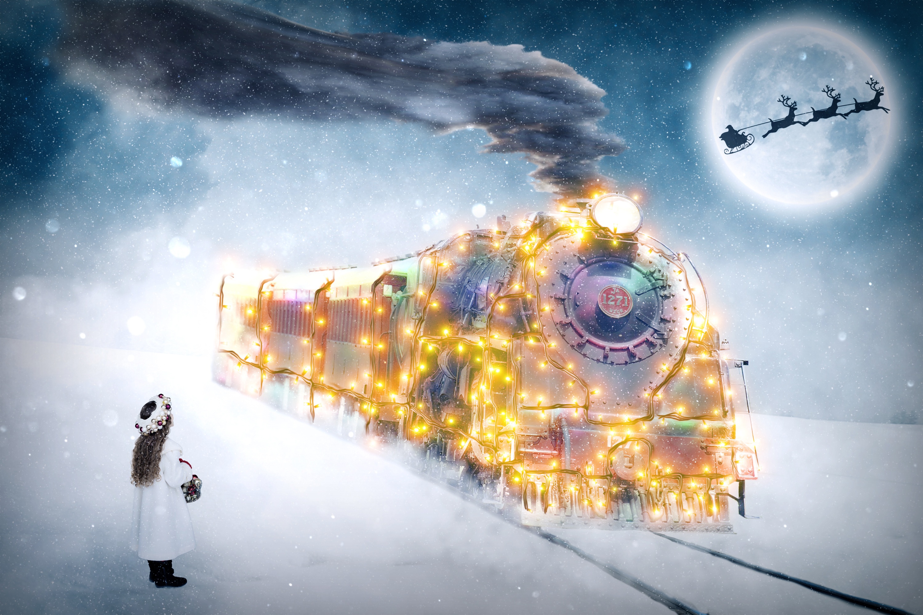 Child Christmas Moon Santa Train 3000x2000