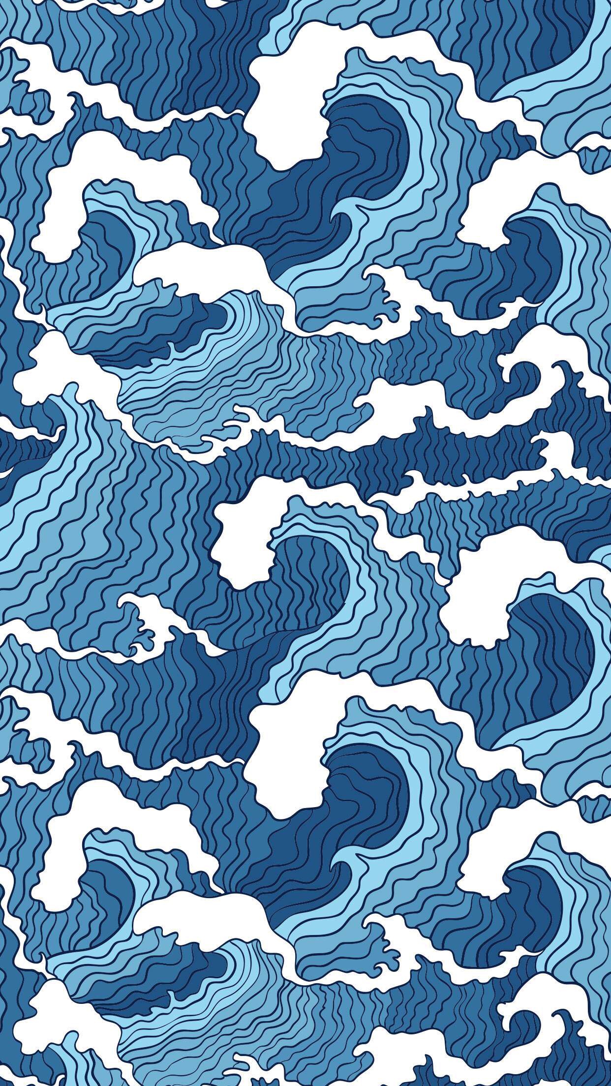 Waves Drawing Blue Water 1242x2208
