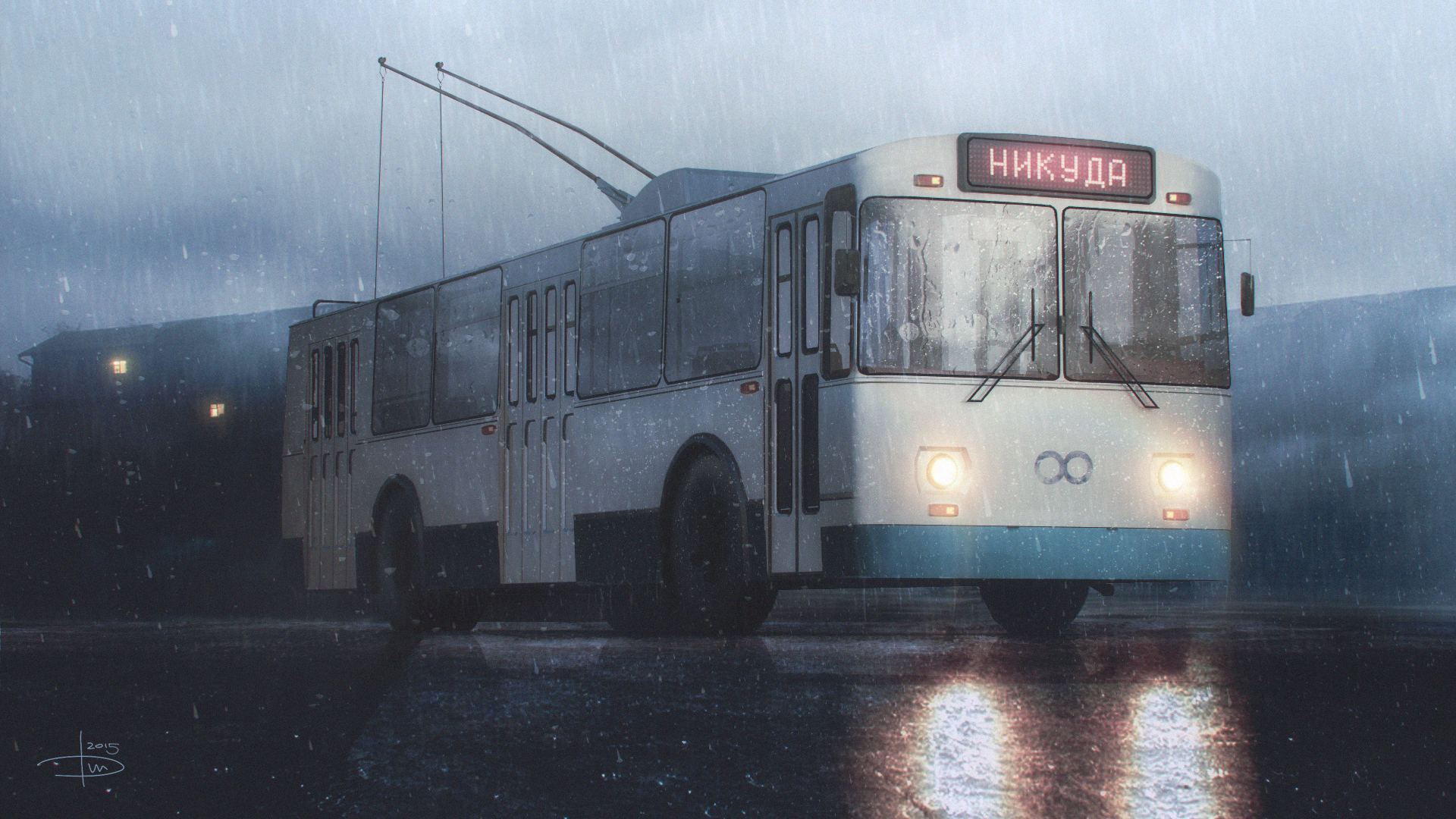 Russia Buses Rainstorm Trolleybus Photoshop 1920x1080