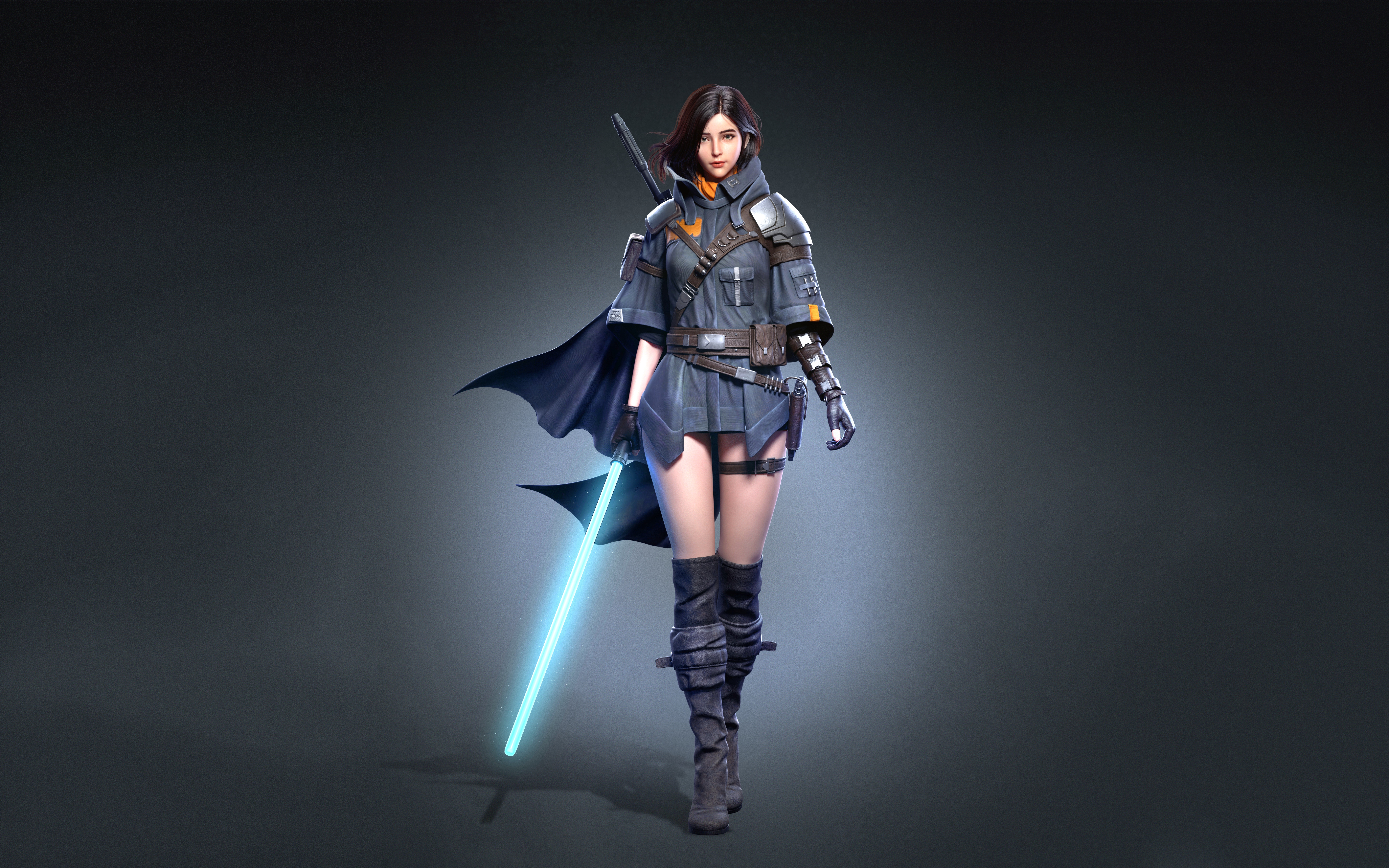 Cifangyi CGi Star Wars Women Jedi Brunette Cape Thigh Strap Boots Lightsaber Weapon Walking Simple B 7006x4379