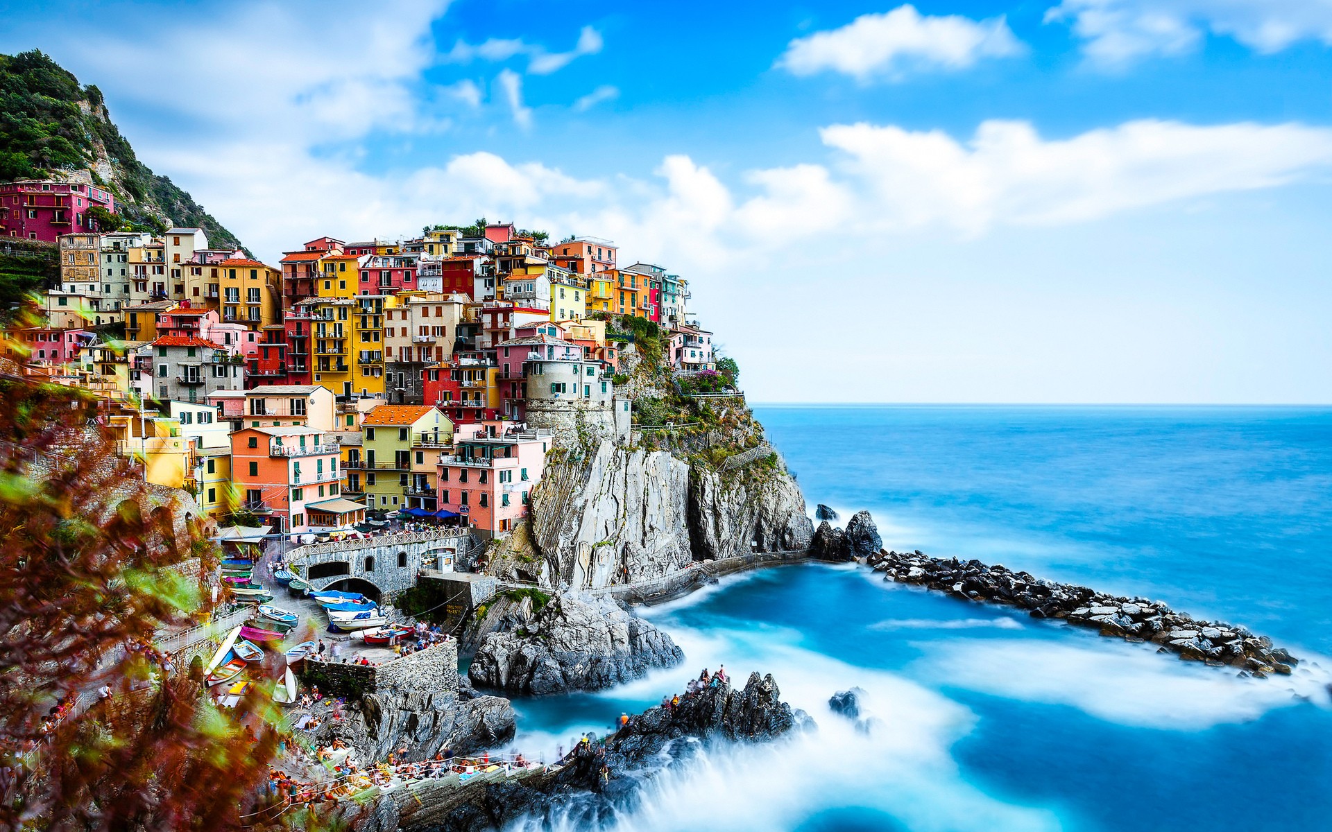 Coast Italy Cinque Terre Town Rocks Cliff Colorful Blue 1920x1200