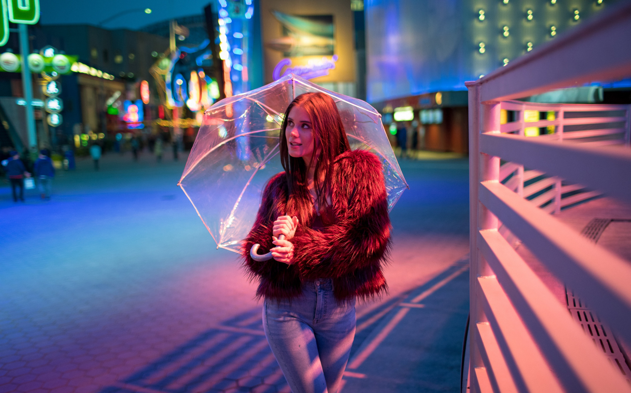 Fur Coats Red Clothing Fur Jacket Looking Away Looking At The Side Women Outdoors Redhead Umbrella J 2054x1280