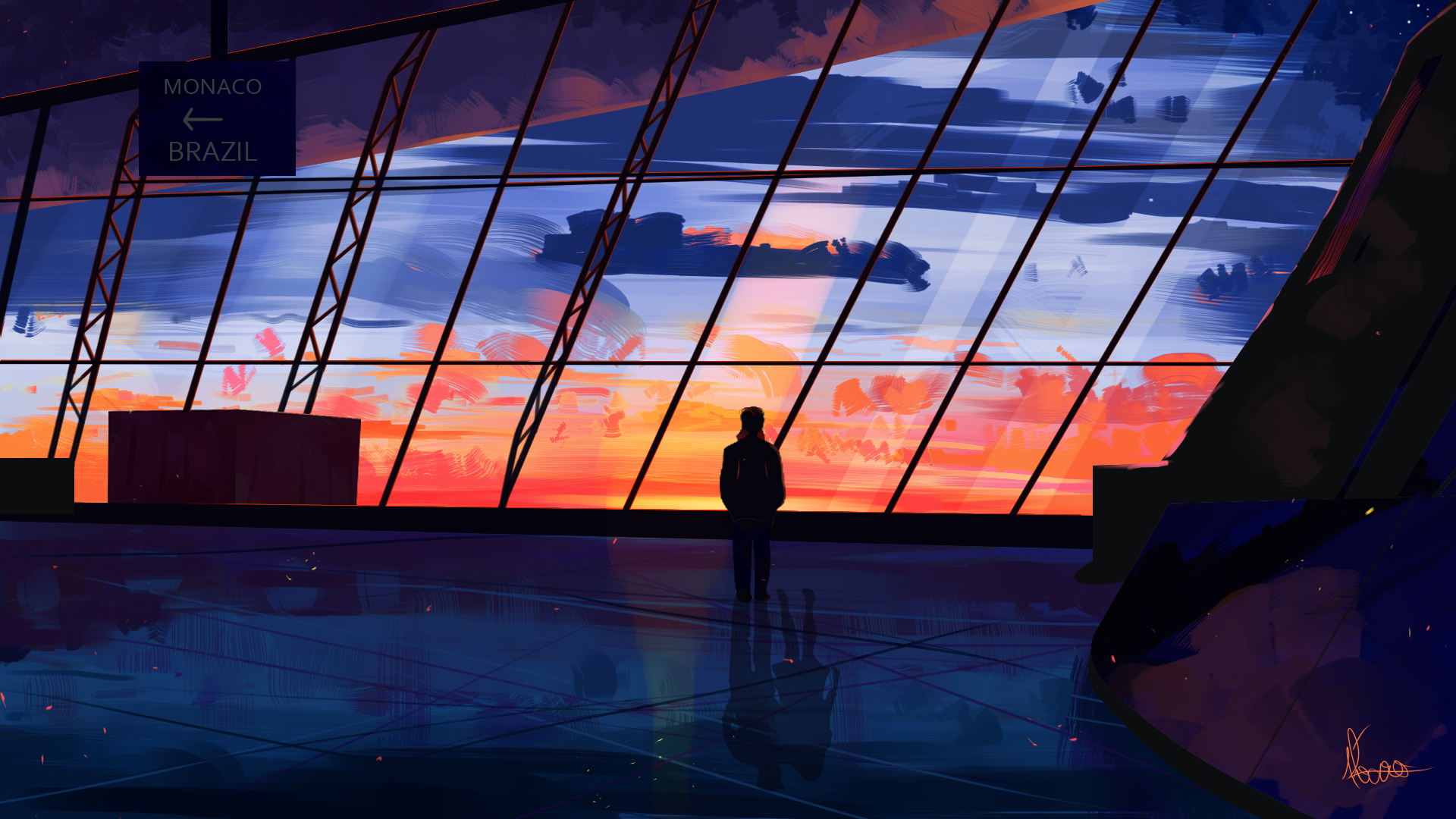 Alvaroserpa Digital Painting Airport Sky Sunset 1920x1080