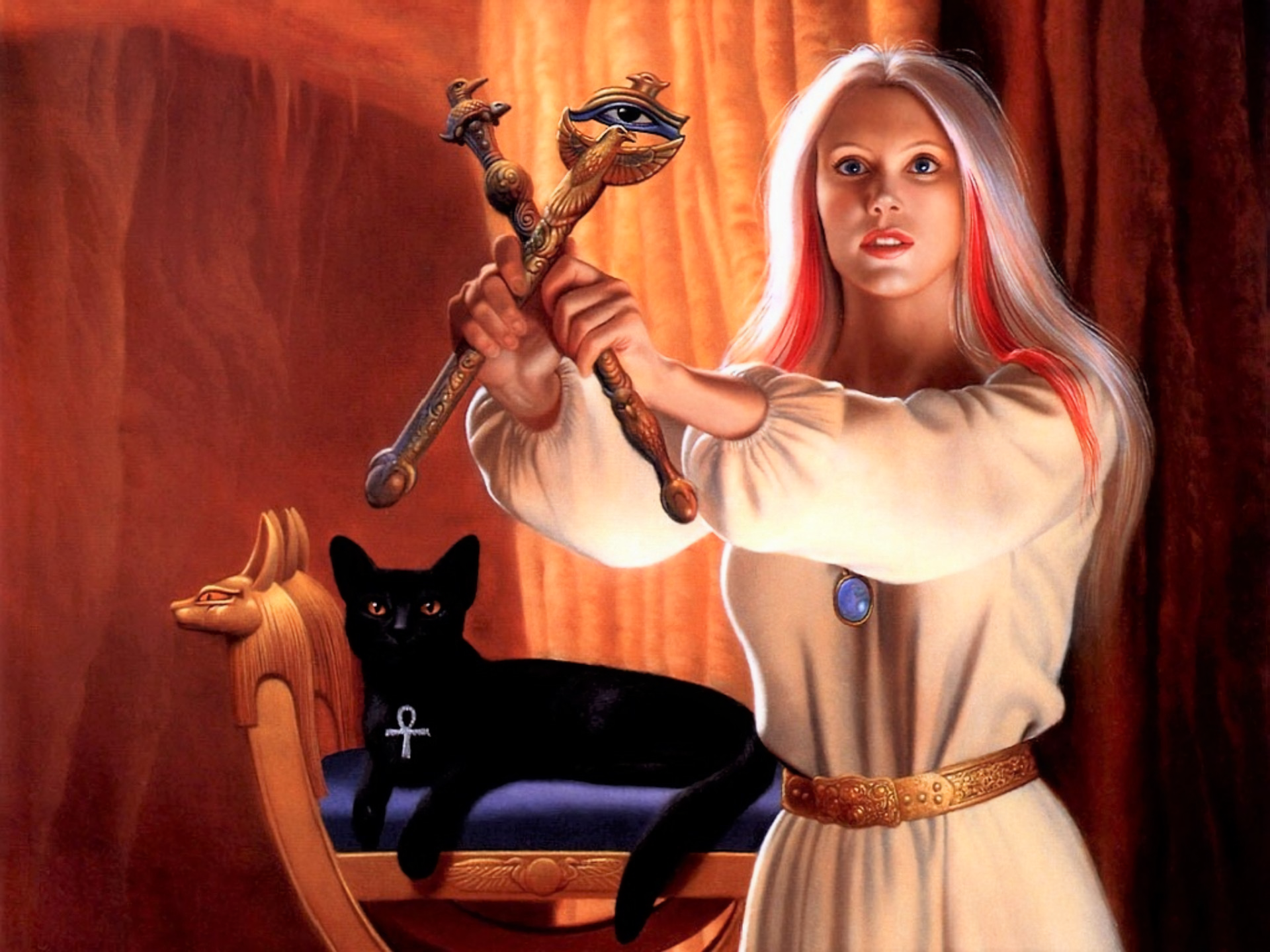 Cat Egyptian Fantasy Girl Sorceress Woman 1920x1440