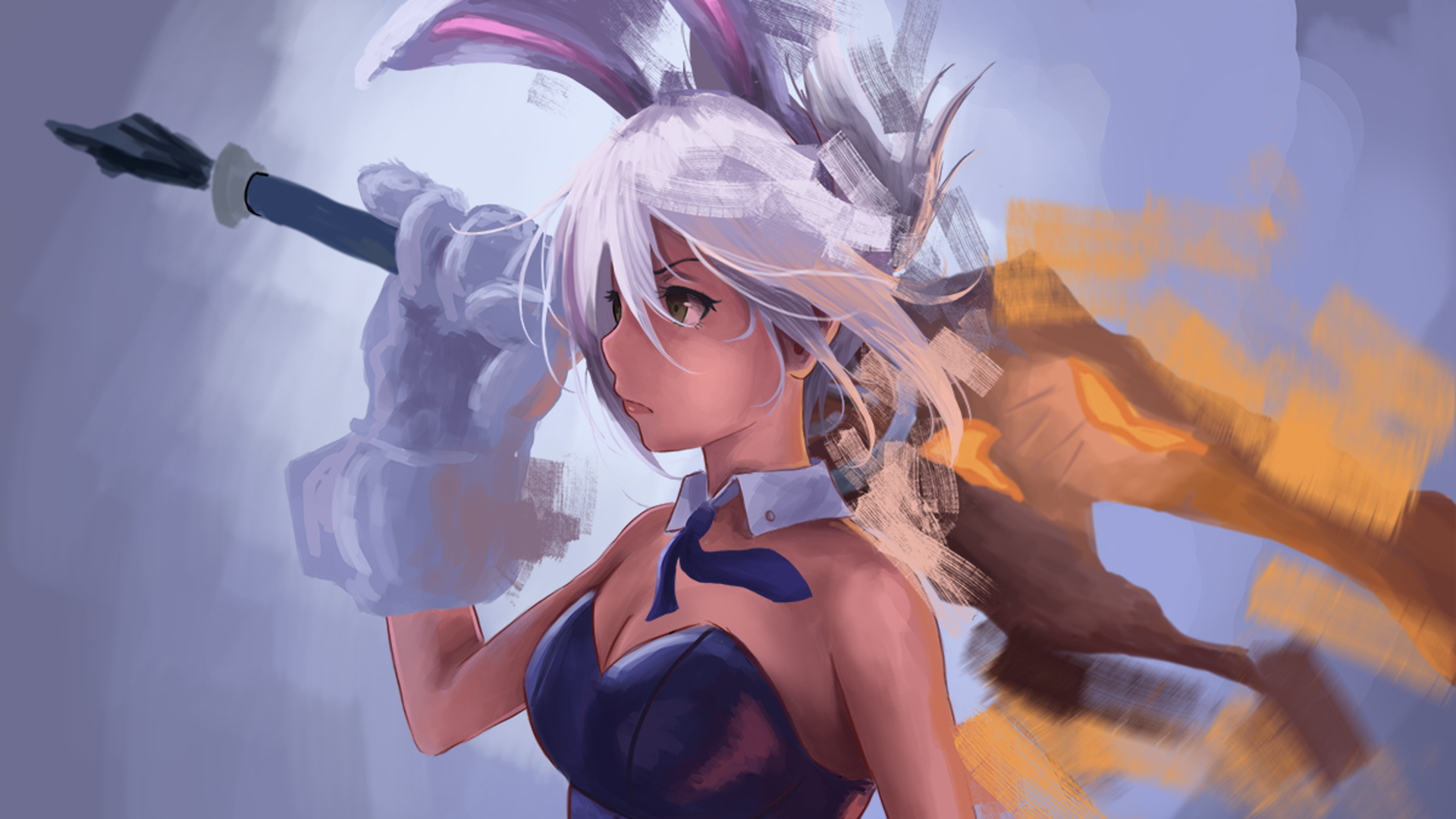 League Of Legends Riven Riven League Of Legends Girl With Weapon Simple Background Bunny Girl Bunny  1920x1080