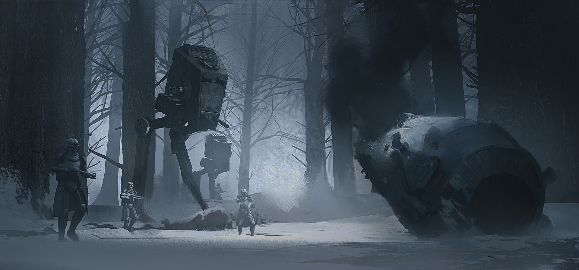 Star Wars Artwork AT AT Winter Snow Ice Science Fiction 1920x895