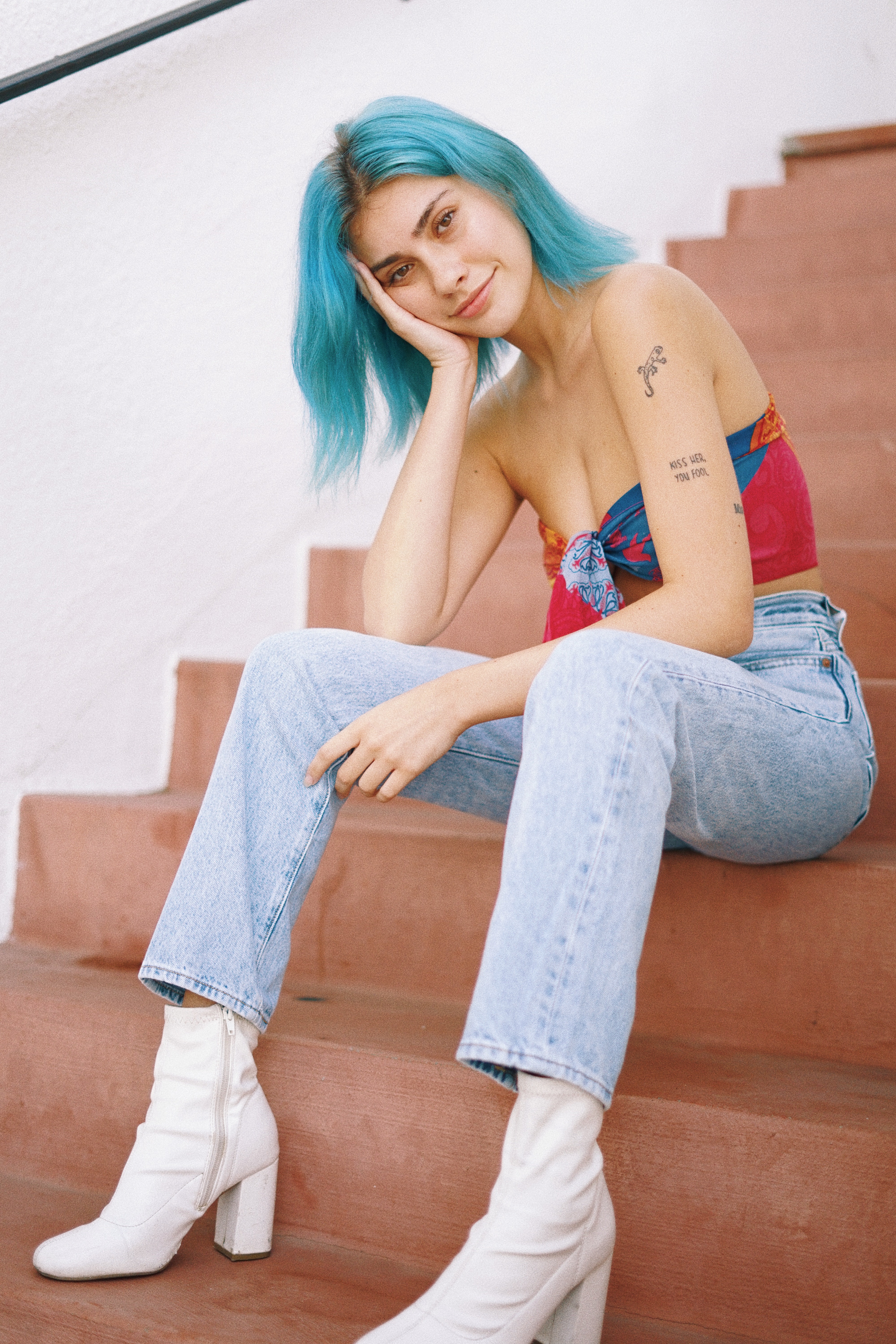 Kaylie Altman Women Blue Hair Looking At Viewer Tattoo Model 4000x6000