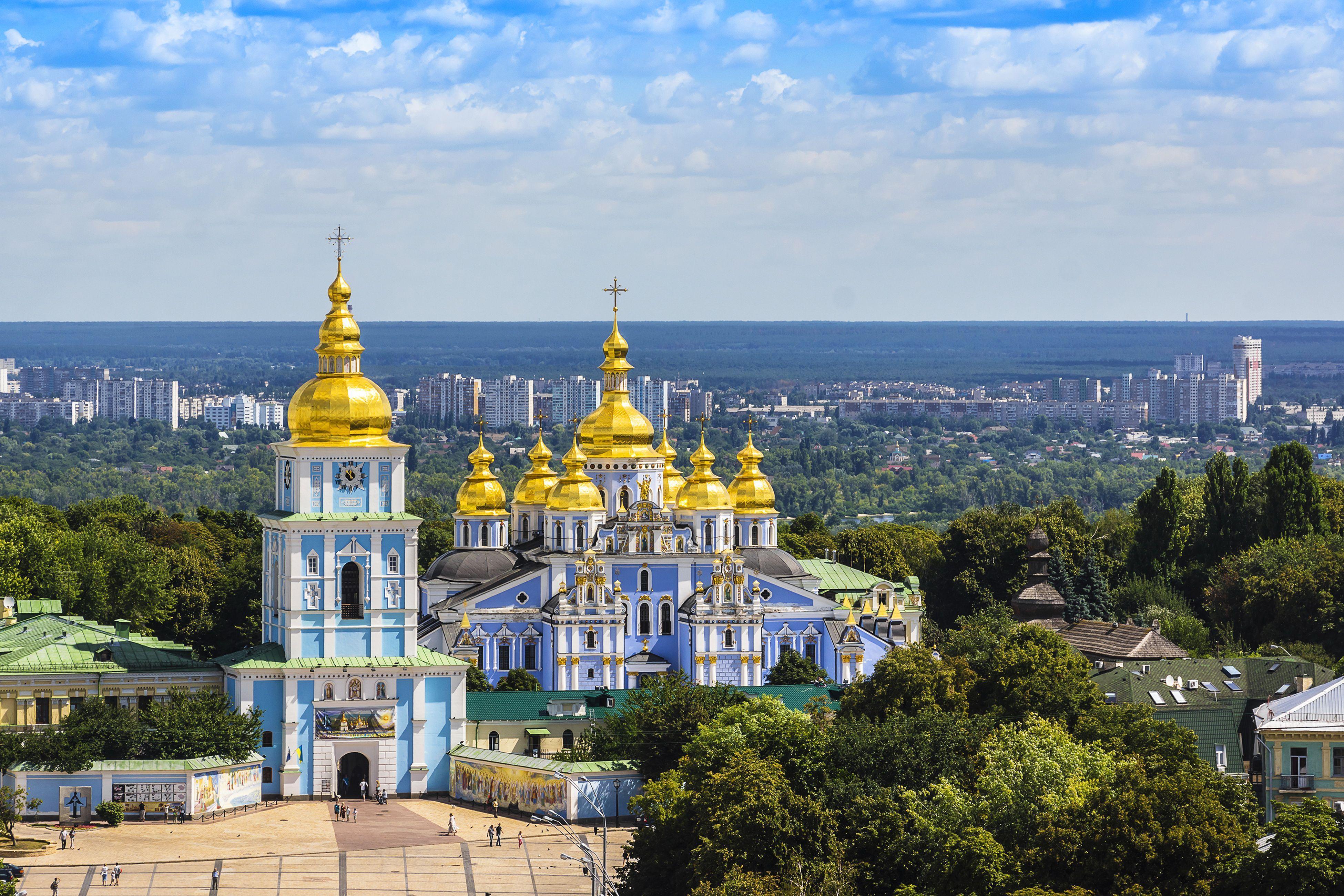 Ukraine Ukrainian Nature Blue Yellow Field Landscape City Church 3900x2600