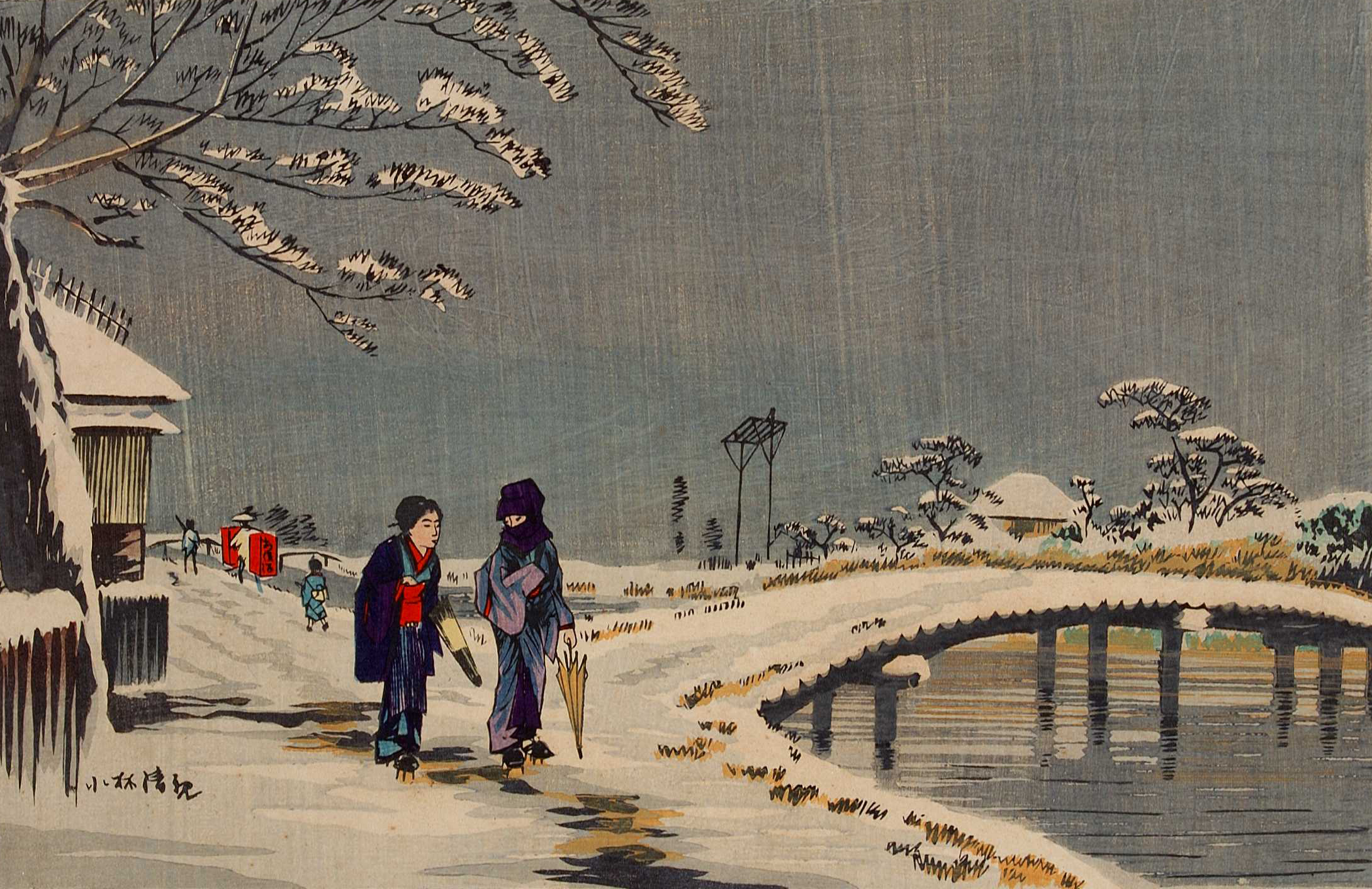 Japan Artwork Print Winter Drawing Snow Asia Showa Taisho Meiji 2180x1412