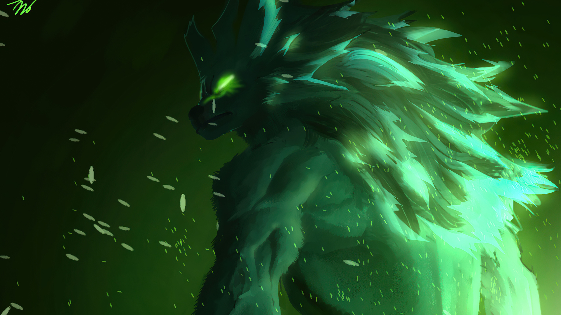 Werewolf Green Wolf Anthro 1920x1080