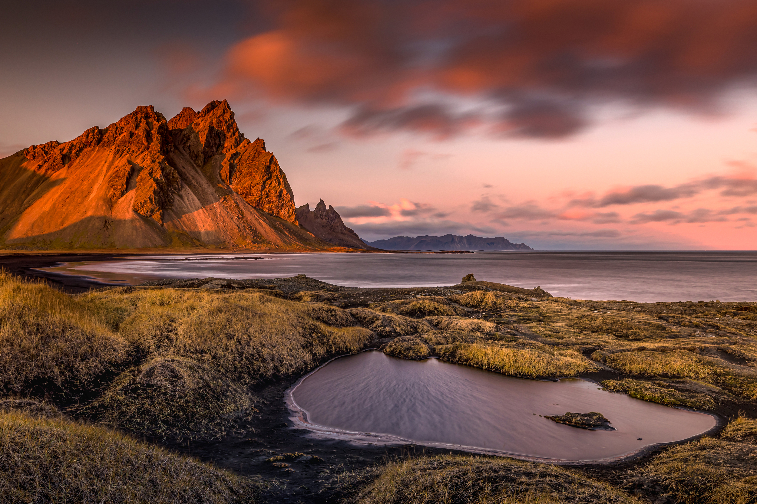 Landscape Water Sky Sunset Clouds Photography Mountains Outdoors Vestrahorn Vestrahorn Mountain Swie 2500x1666