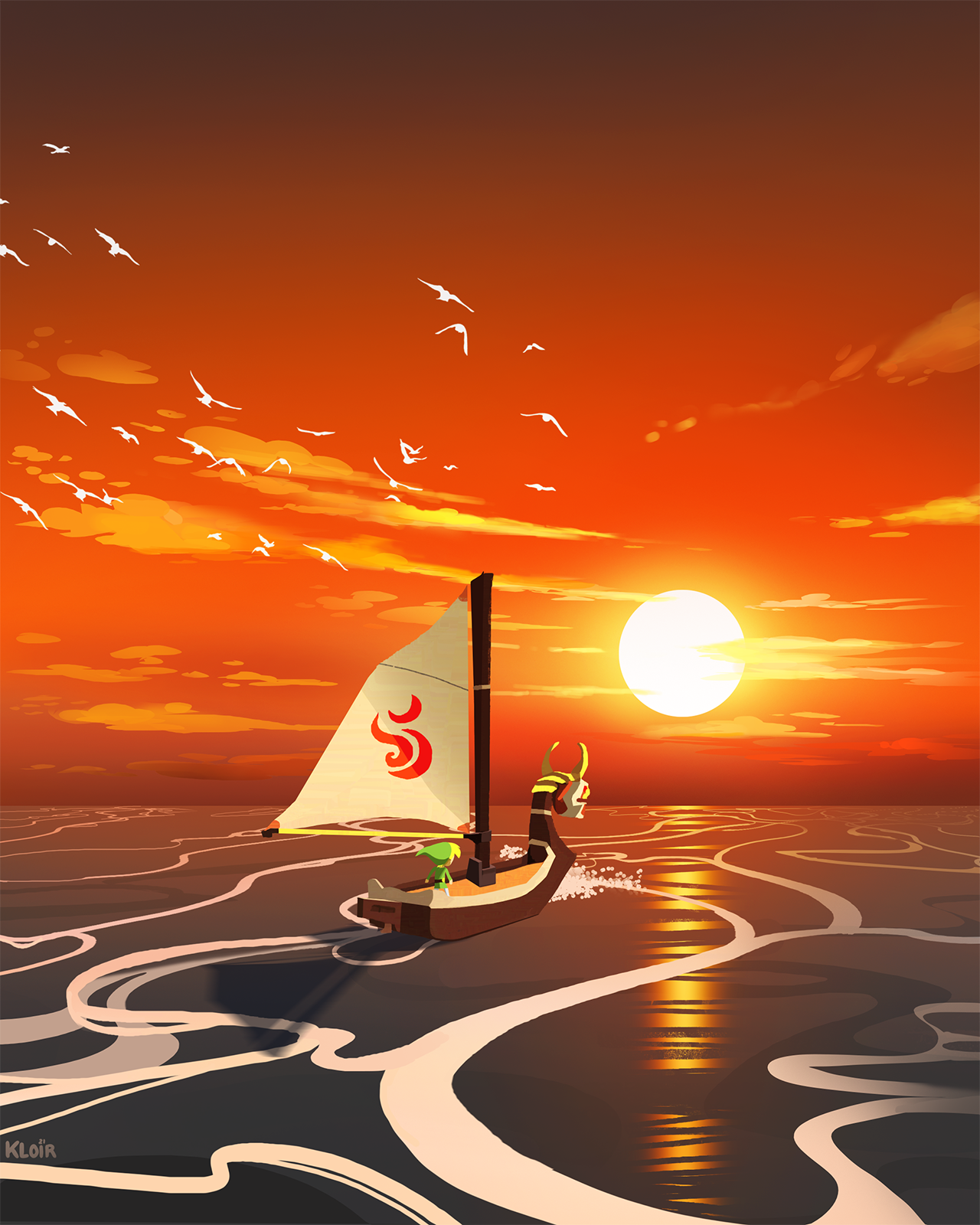Link Sunset Boat Sailing The Legend Of Zelda The Legend Of Zelda Wind Waker Seagulls King Of Red Lio 1280x1600