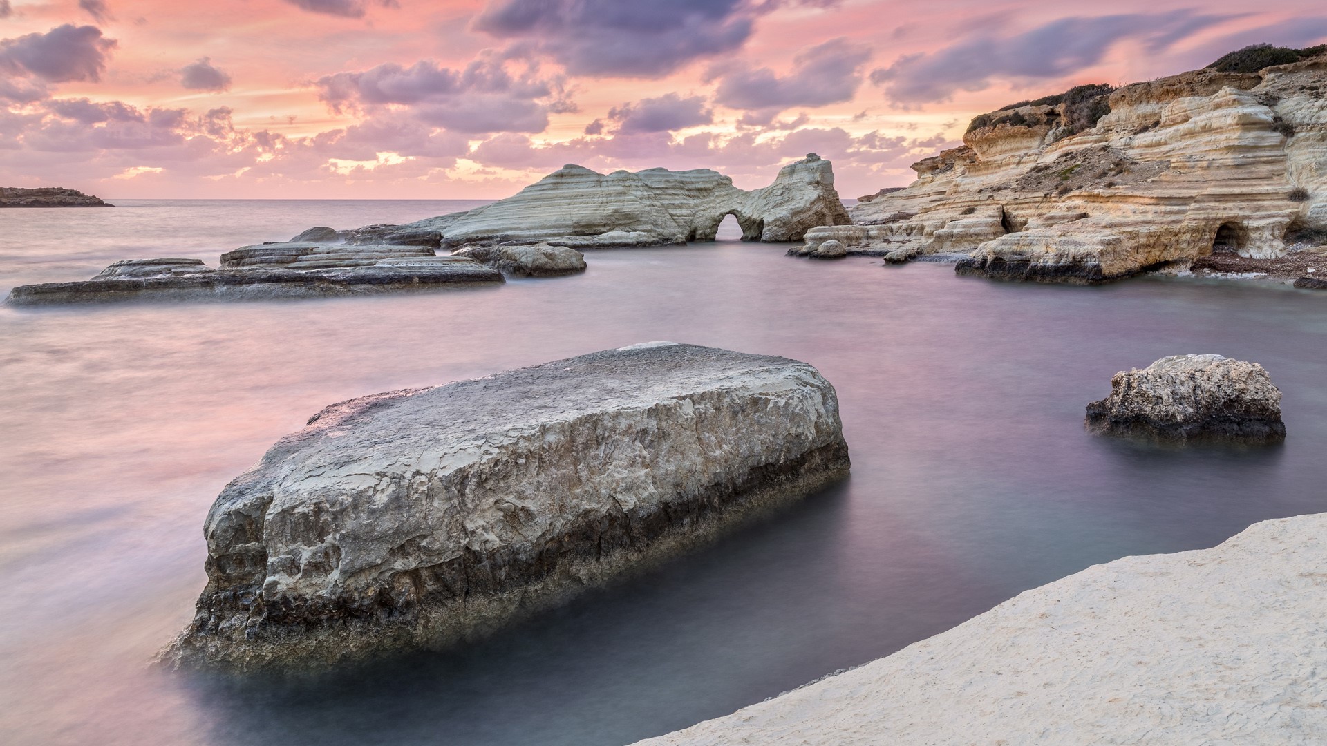 Nature Landscape Clouds Rocks Horizon Water Sea Sand Rock Formation Sky Cyprus 1920x1080