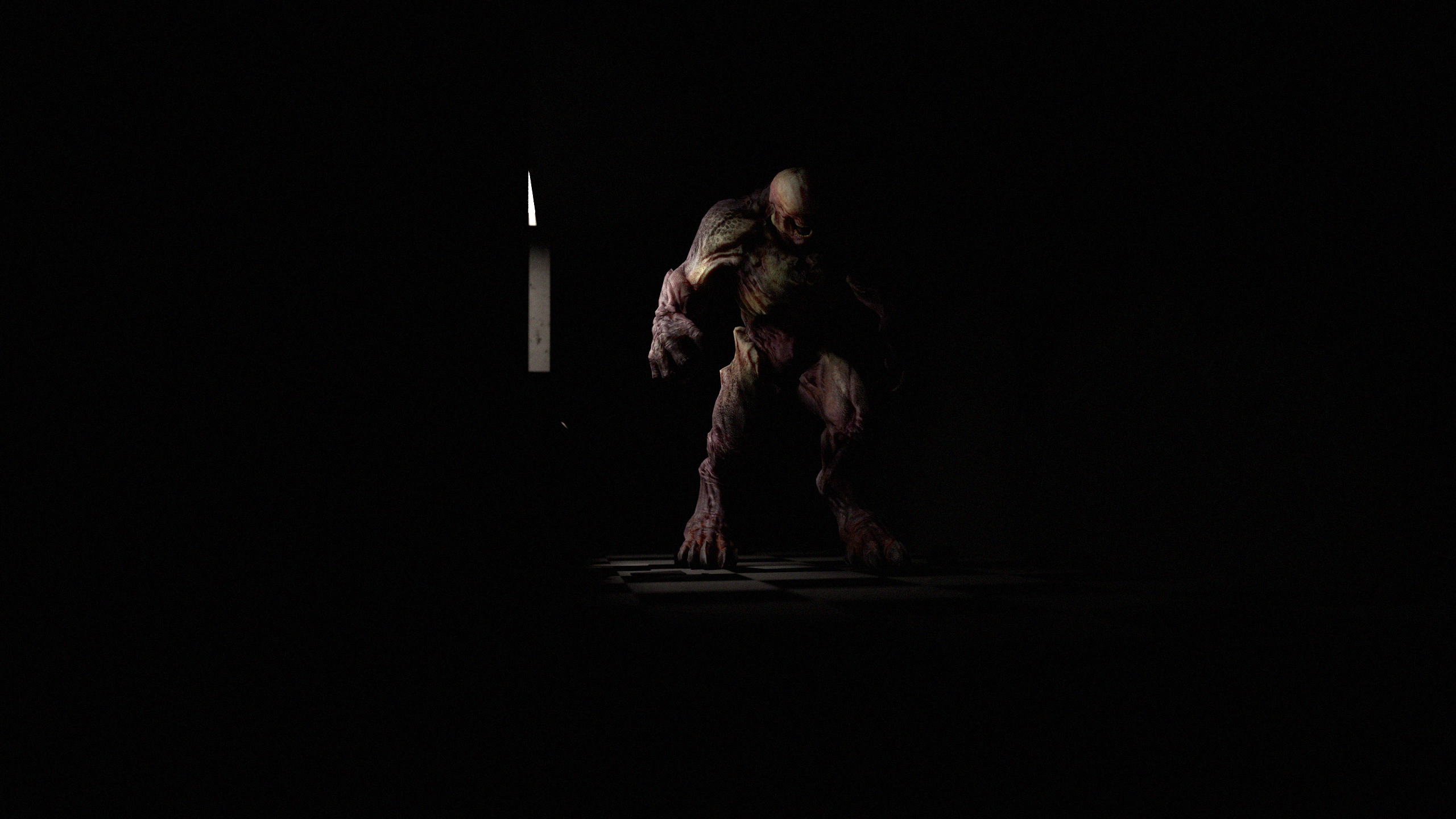 Doom 3 Doom Game Video Game Art Digital 3D Hell Demon Horror Spooky Lights Goosebumps Dark Hallway I 2560x1440