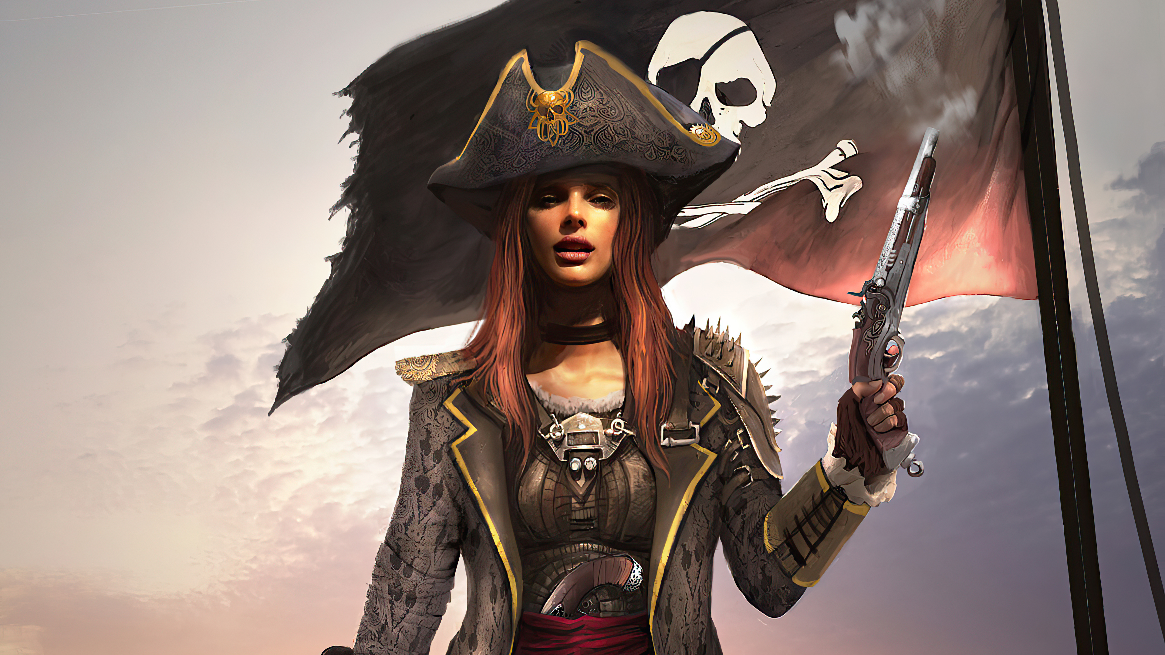 Girl Gun Hat Pirate Woman Warrior 3840x2160