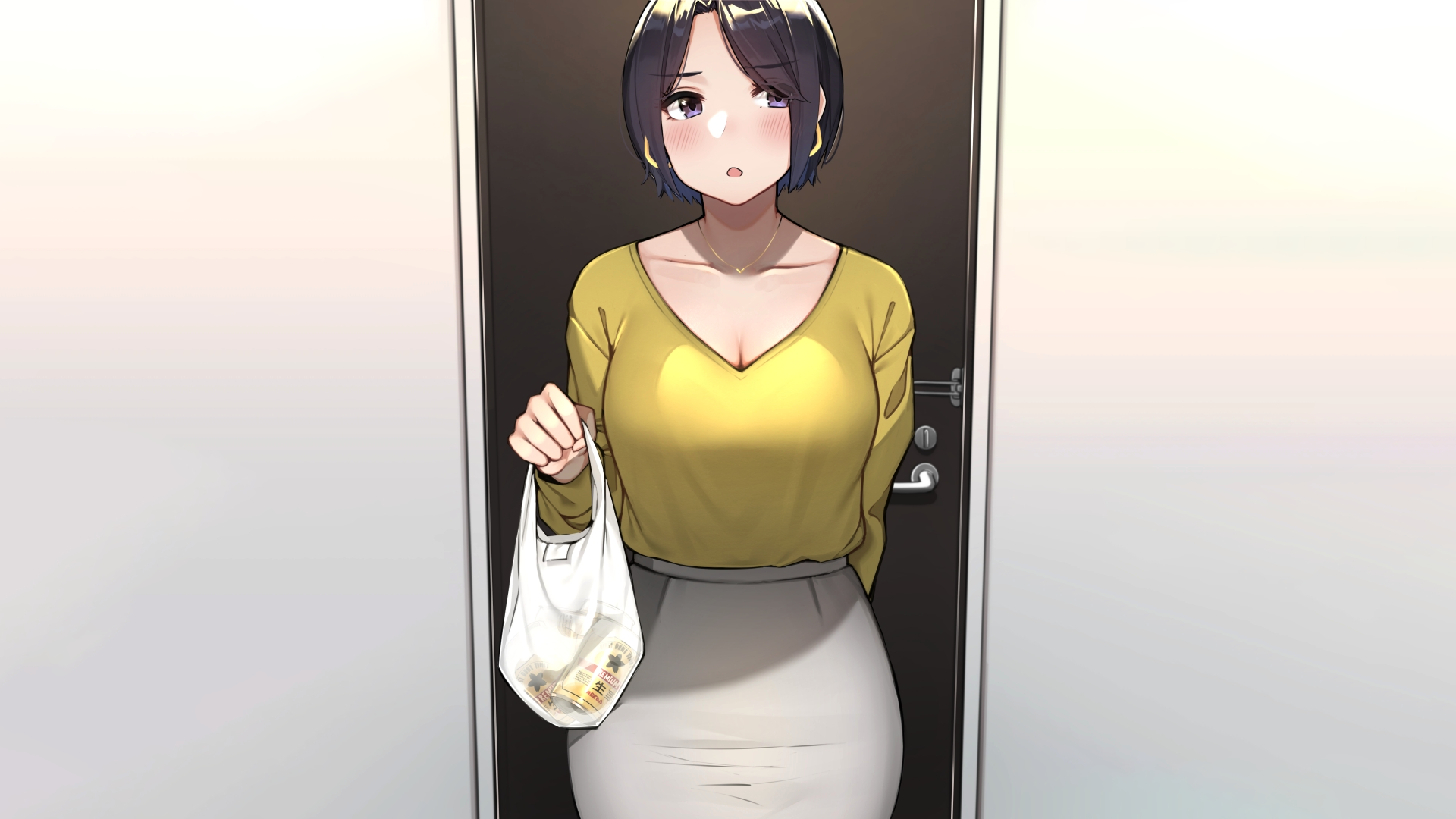 Anime Anime Girls Simple Background Blush Short Hair Skirt High Waisted Beer Sakuranotomoruhie 1920x1080