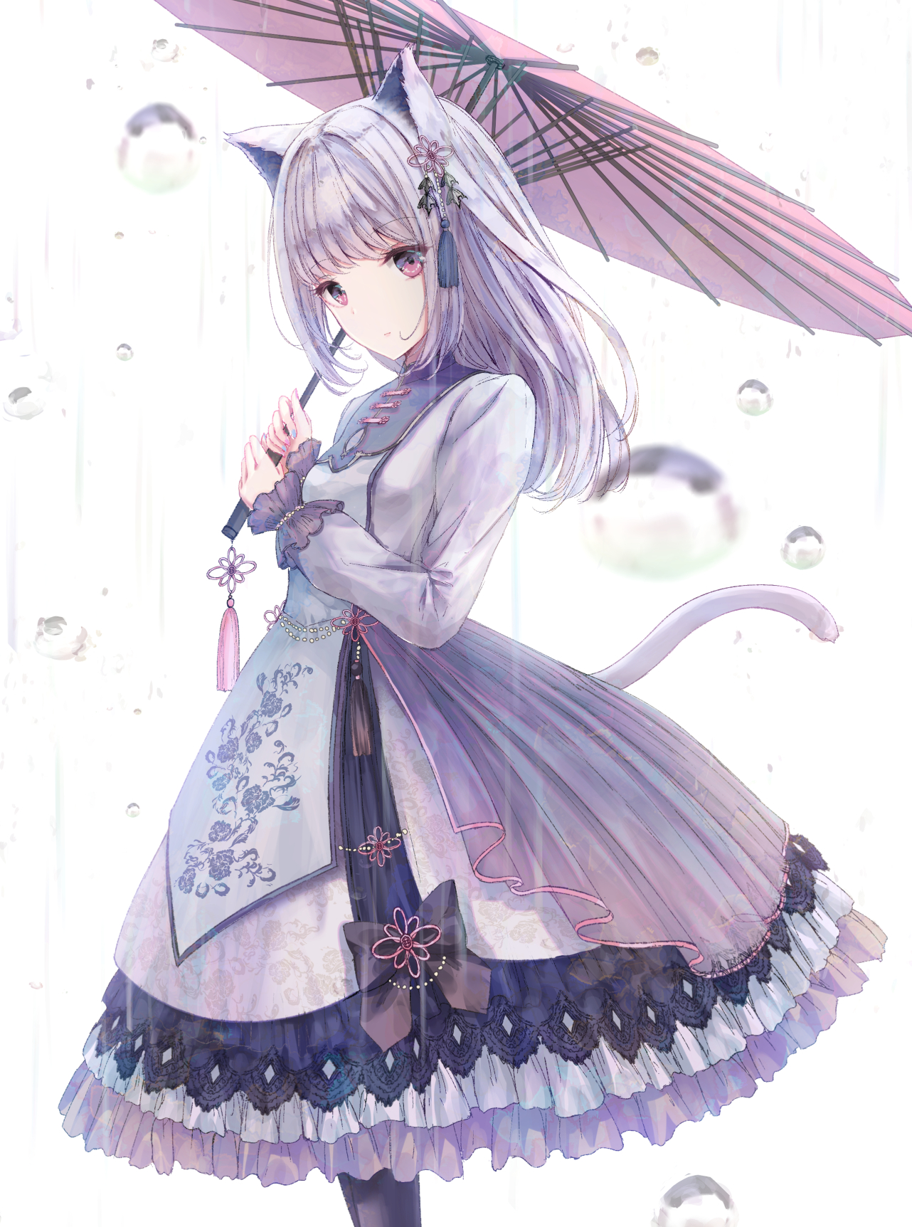 Anime Anime Girls Simple Background Original Characters Dress Umbrella Missile228 Vertical Rain Anim 1282x1724