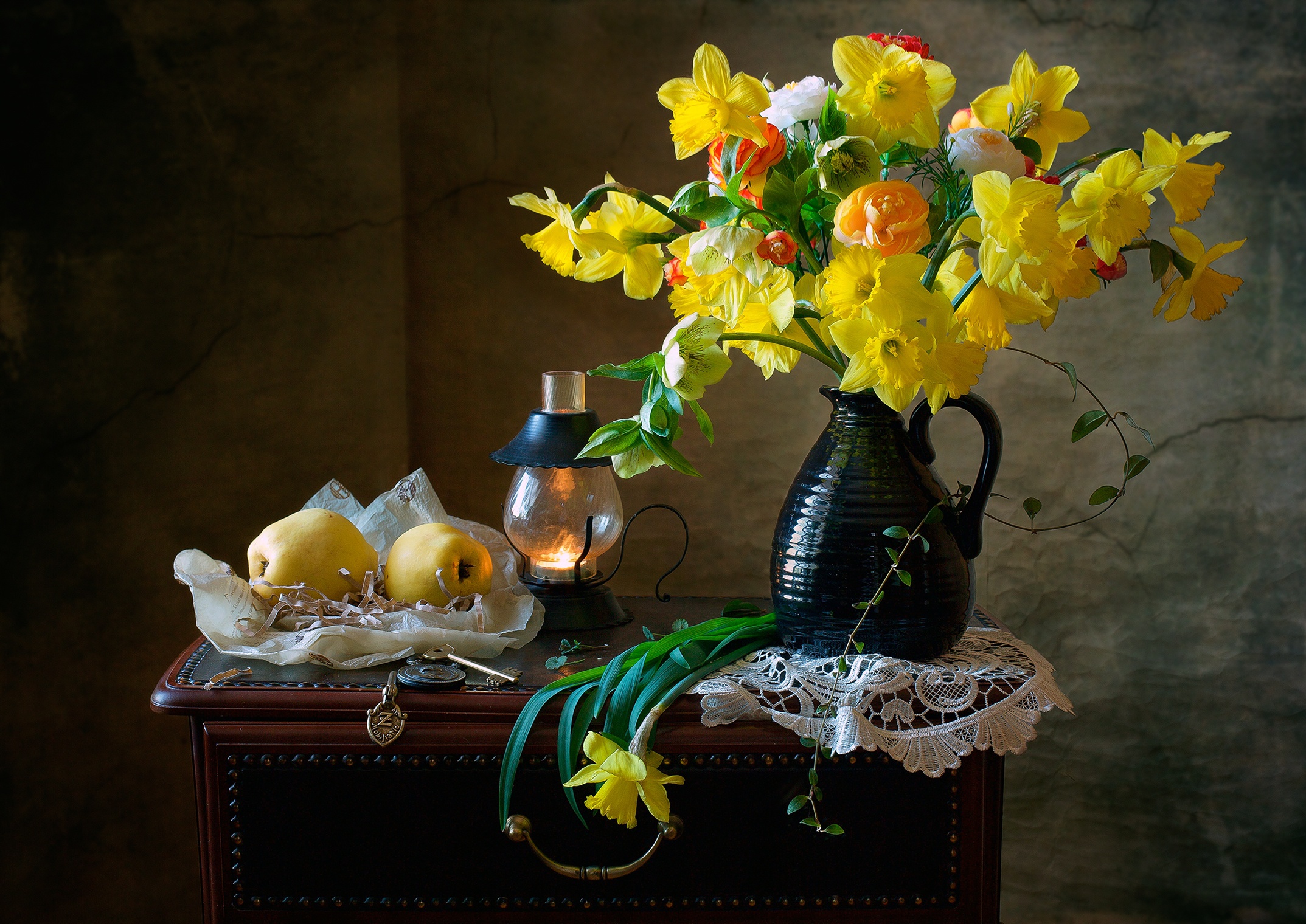 Bouquet Daffodil Flower Lamp Still Life 2147x1520