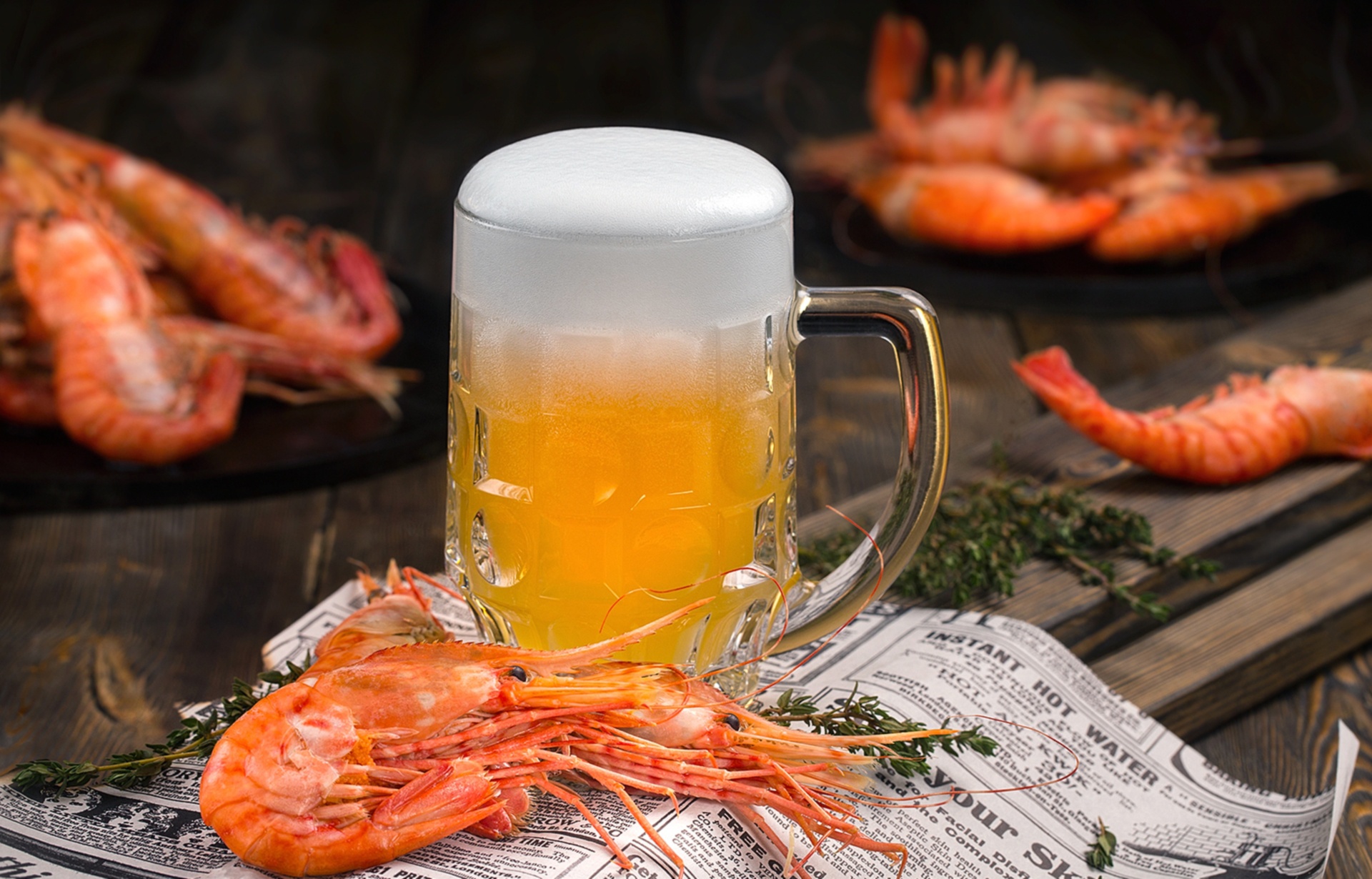 Alcohol Beer Drink Glass Seafood Shrimp 1920x1230
