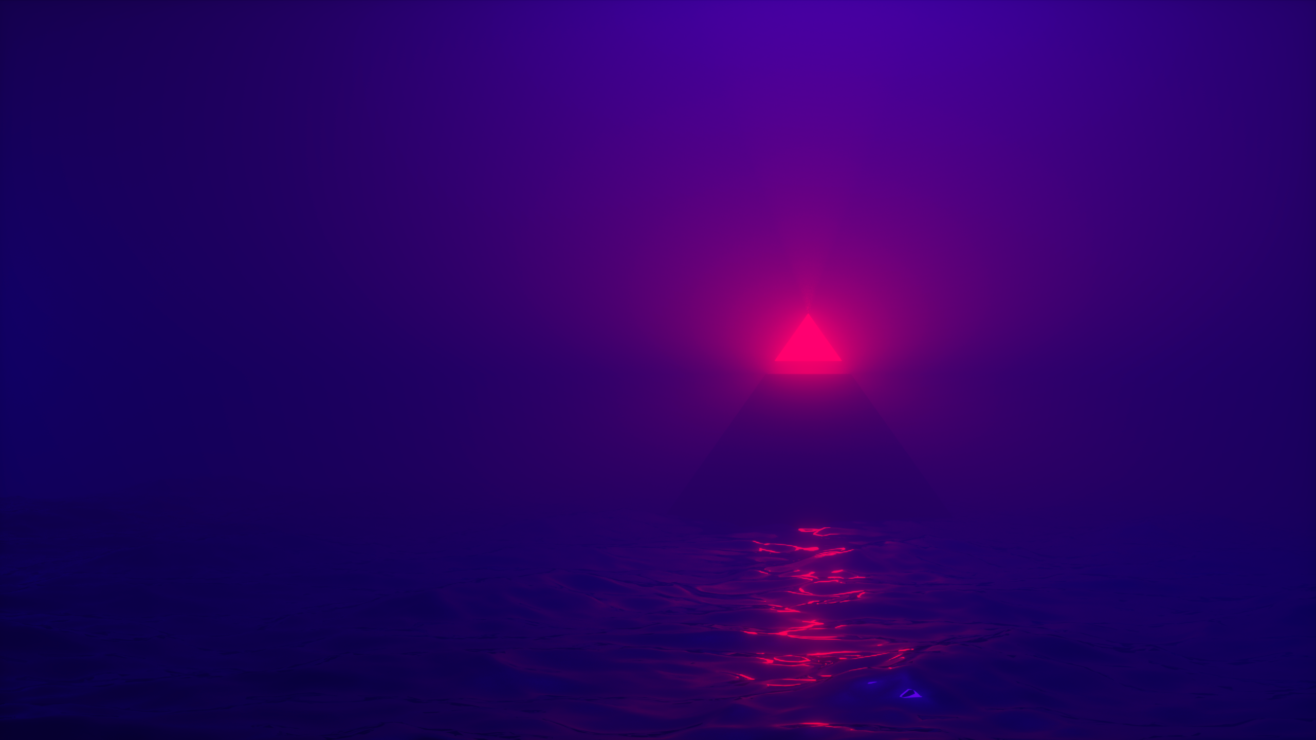 Pyramid Water Abstract Blender Blue Purple Red Neon Geometry Light Effects 2560x1440
