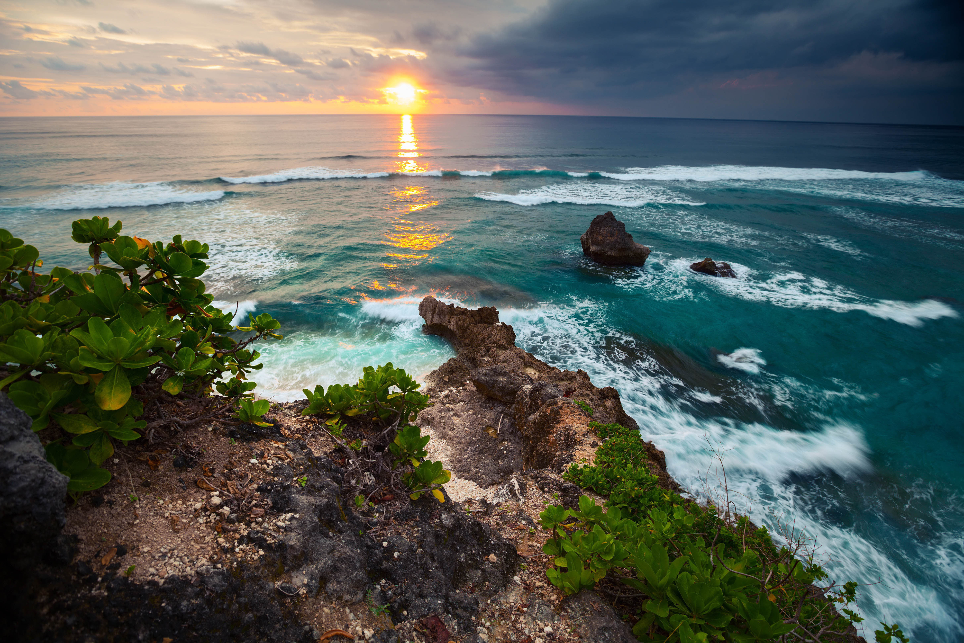 Coastline Horizon Indonesia Ocean Rock Sea Sunset 3750x2500