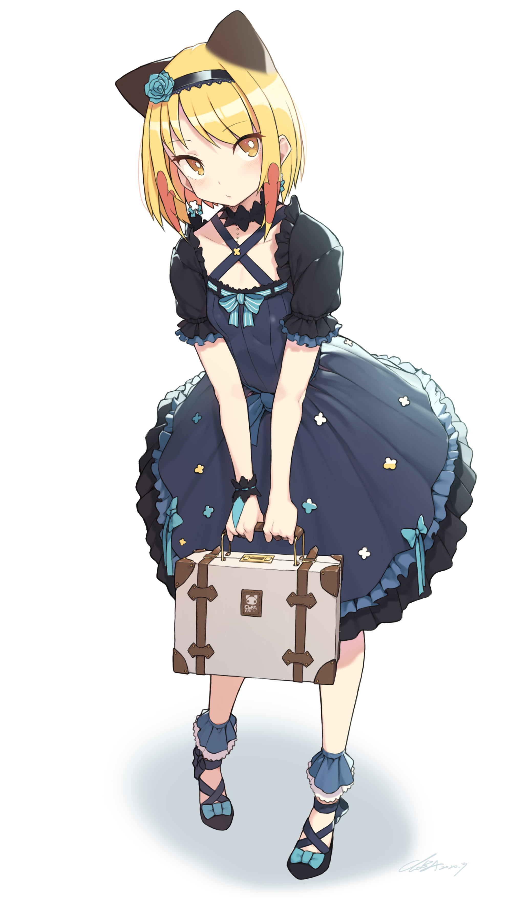 Anime Anime Girls Digital Art Artwork 2D Portrait Display Vertical Suitcase Dress Blonde Short Hair  2078x3508