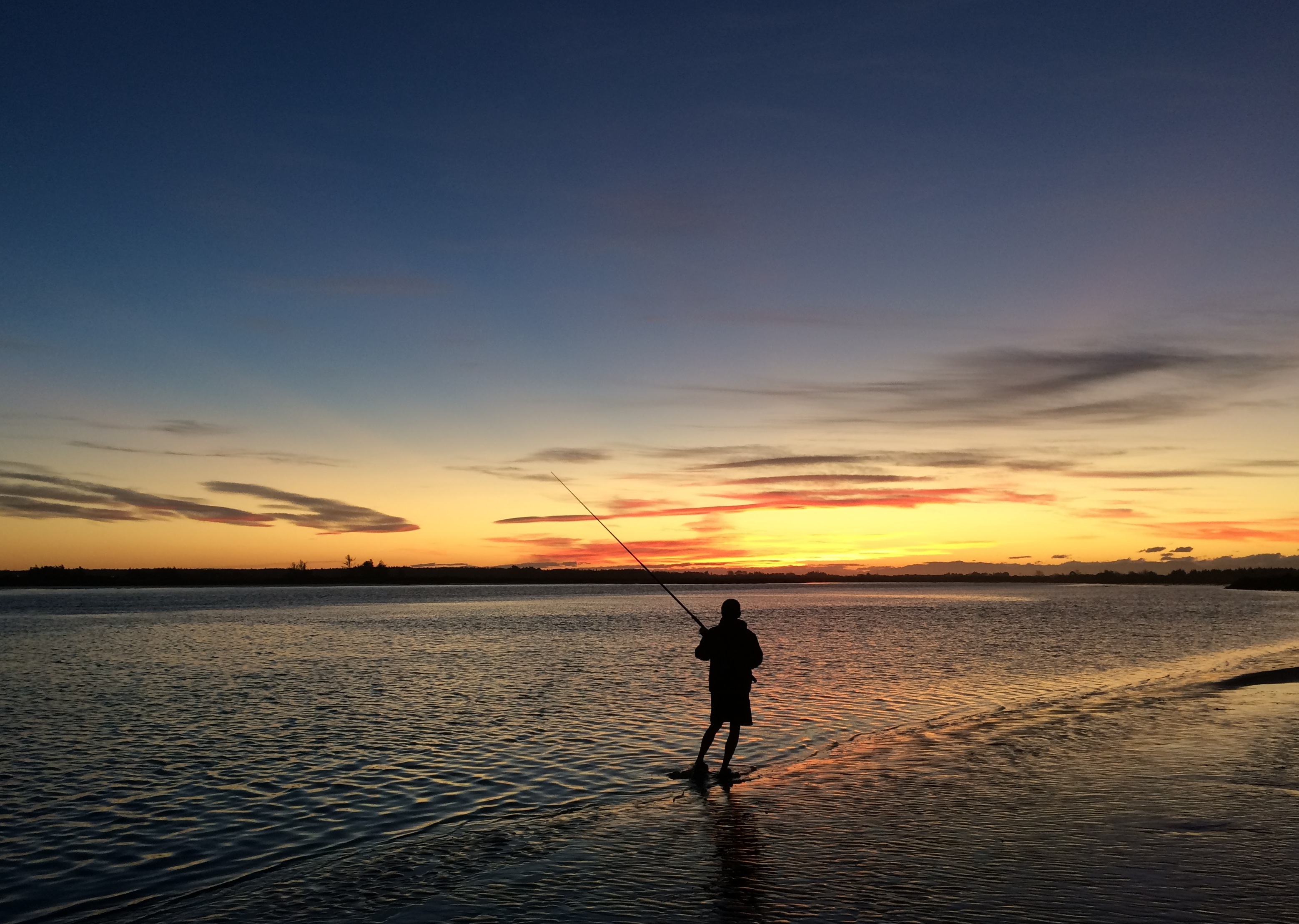Fisherman Fishing River Silhouette Sunset 3116x2216
