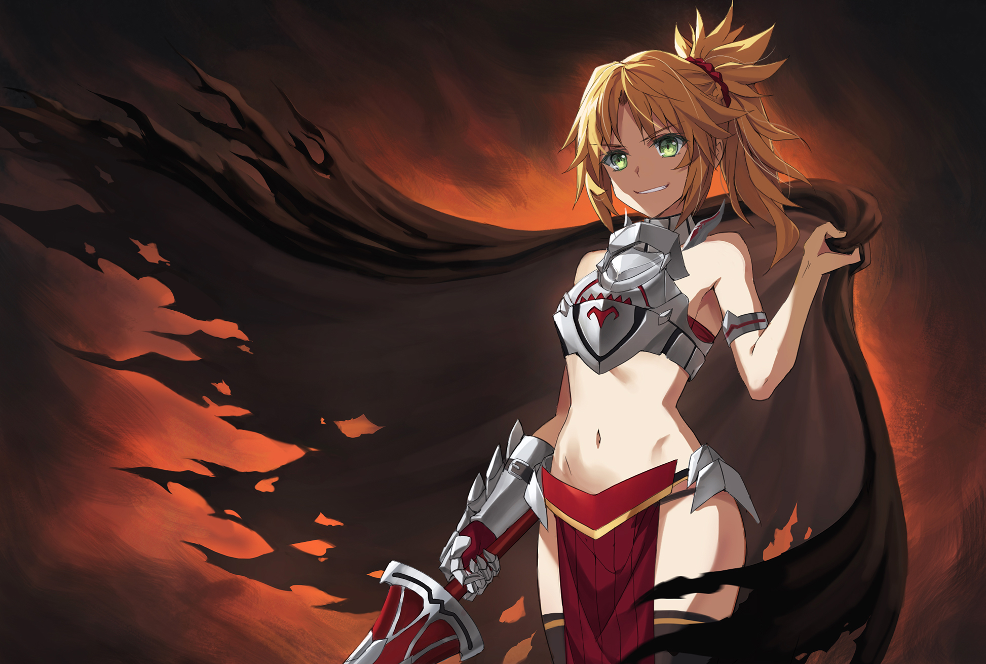 Anime Girls Sword Mordred Fate Apocrypha Fate Series Fate Apocrypha Tonee Blonde Green Eyes Grin Arm 1946x1310