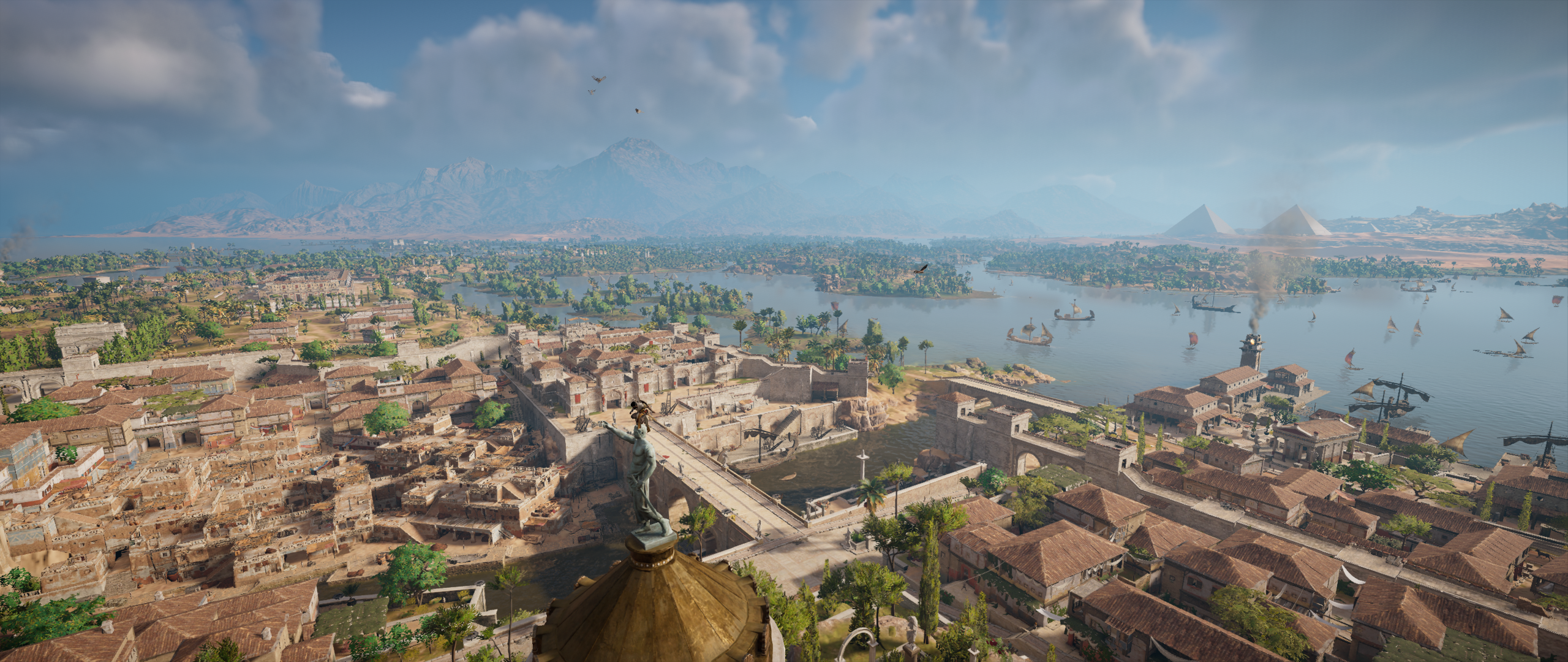 Assassins Creed Assassins Creed Origins Bayek Landscape Egypt Pyramids Of Giza Horizon 2560x1080