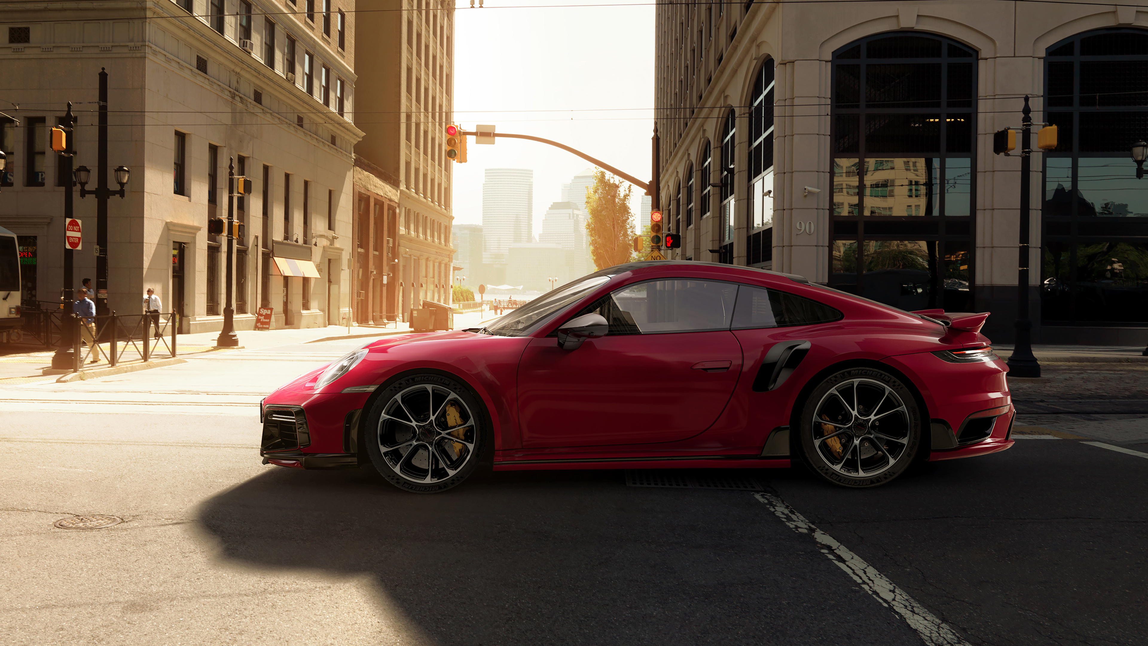 Porsche Red Cars Car Vehicle Sports Car German Cars Street Building Porsche 911 Porsche 992 Side Vie 3840x2160