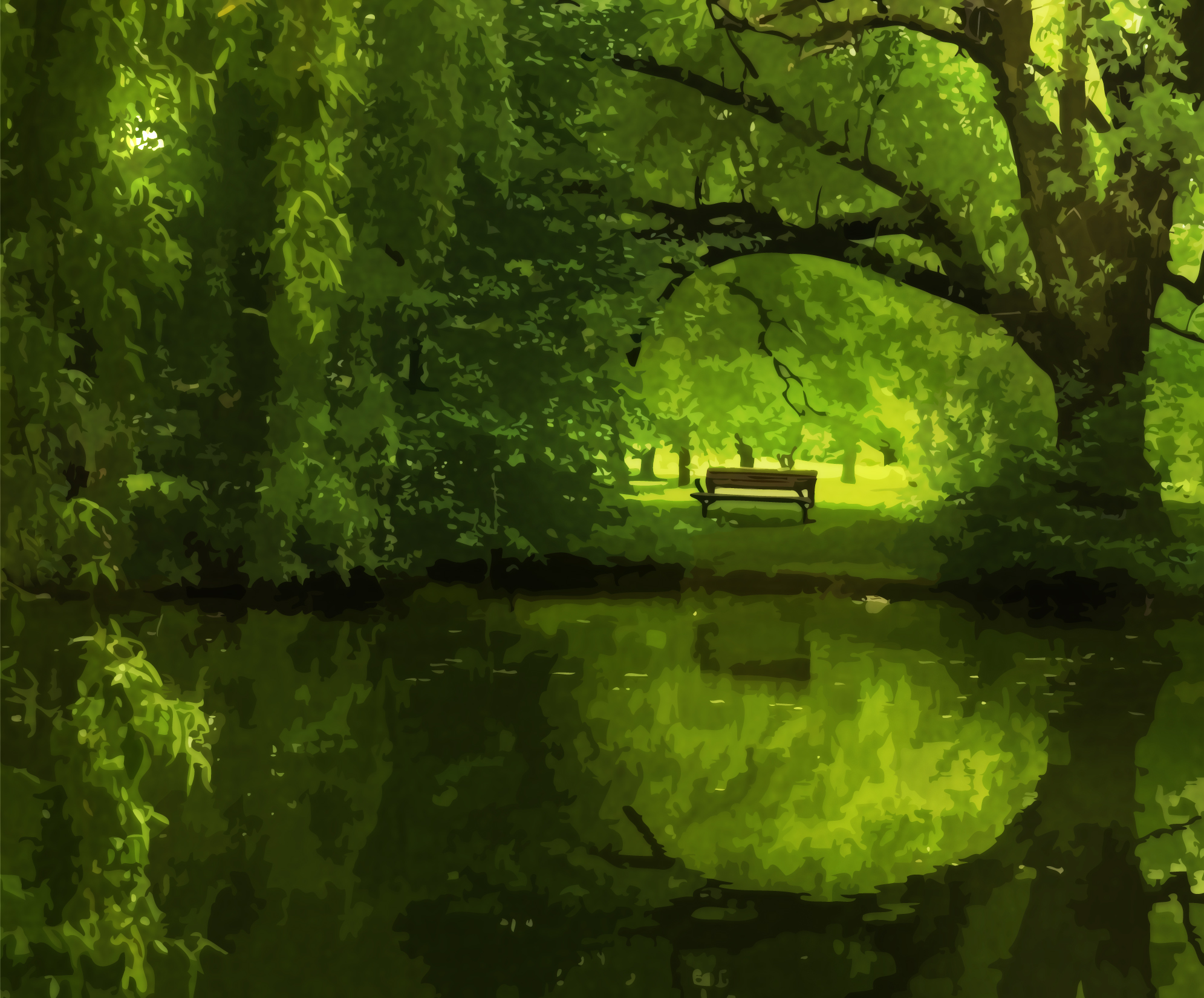 Artistic Bench Green Reflection Tree 1991x1650