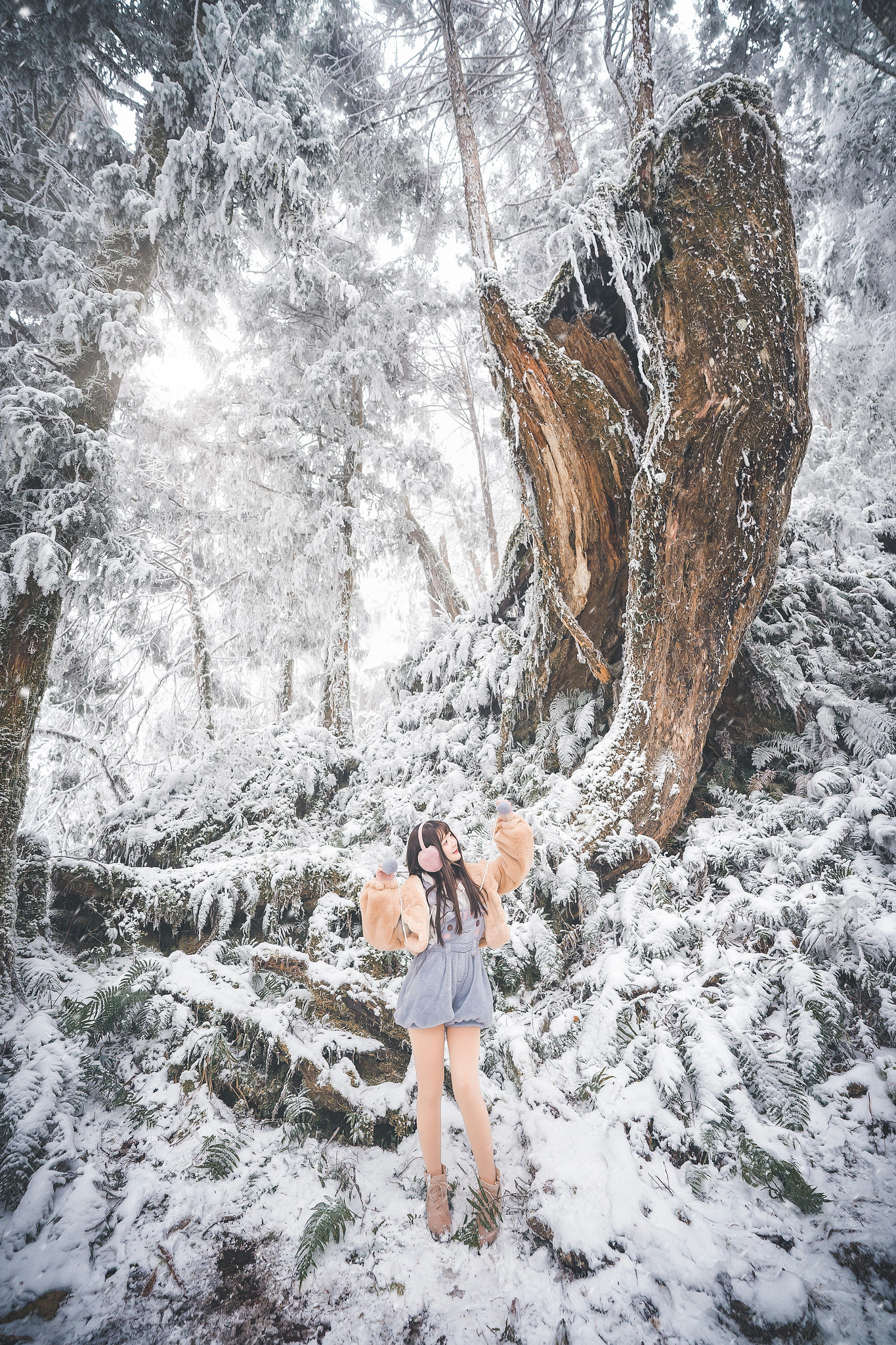 Asian Women Model Outdoors Women Outdoors Trees Asia Plants Cold Winter Snow Standing 1365x2048