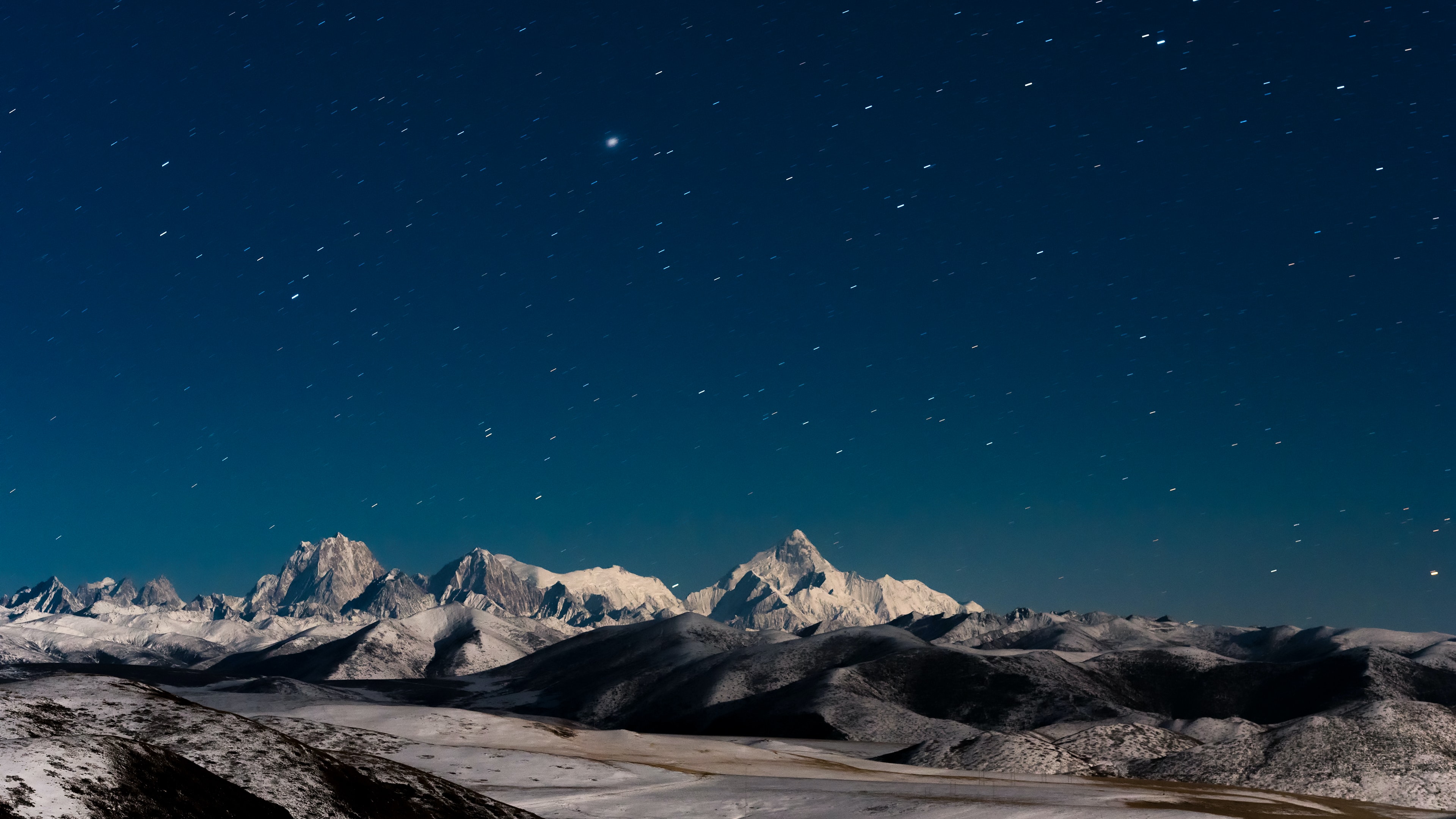 Landscape Stars Snow Mountains Starry Night Nature 3840x2160