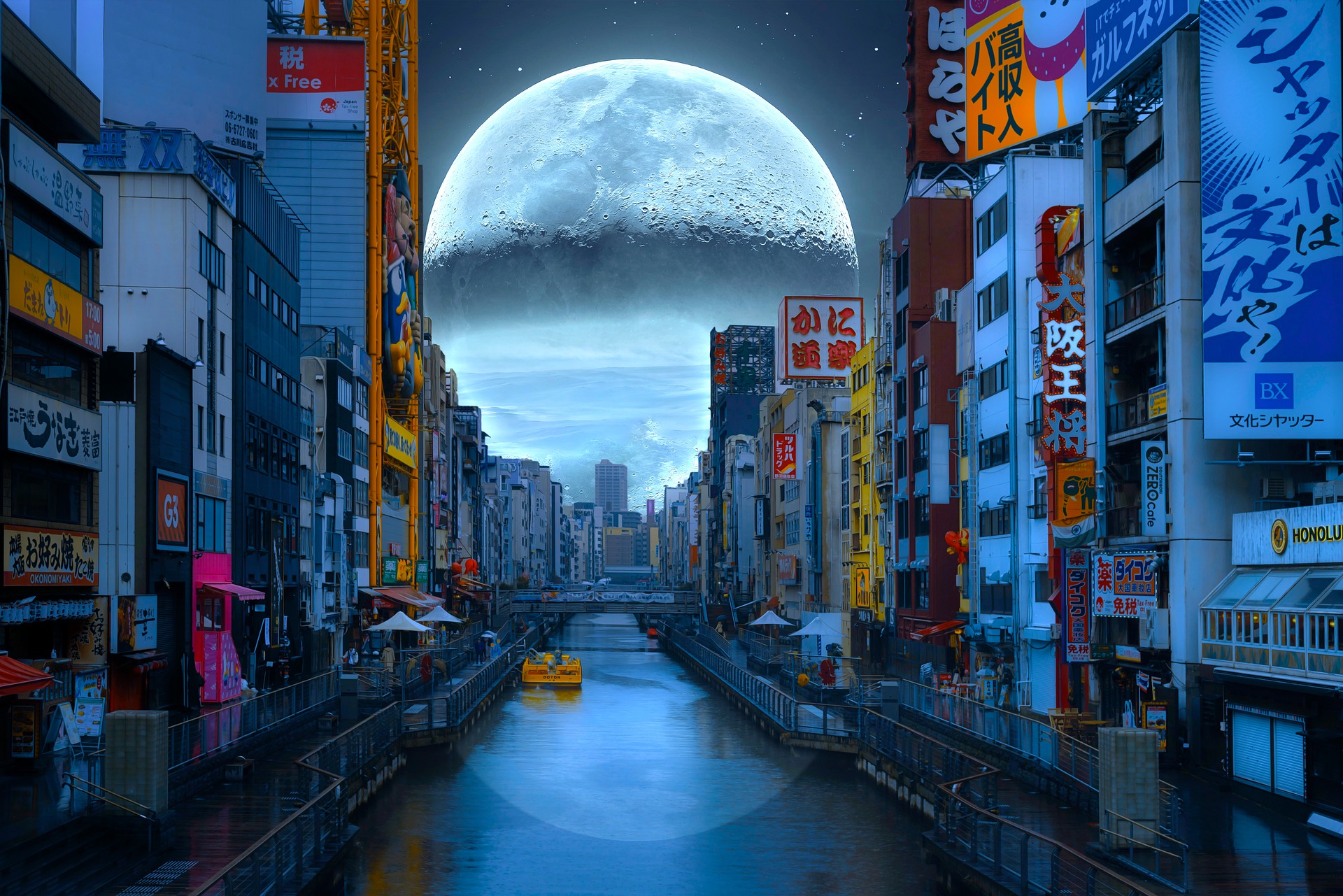 Osaka Moon River Building Photo Manipulation Dotonbori 1920x1281
