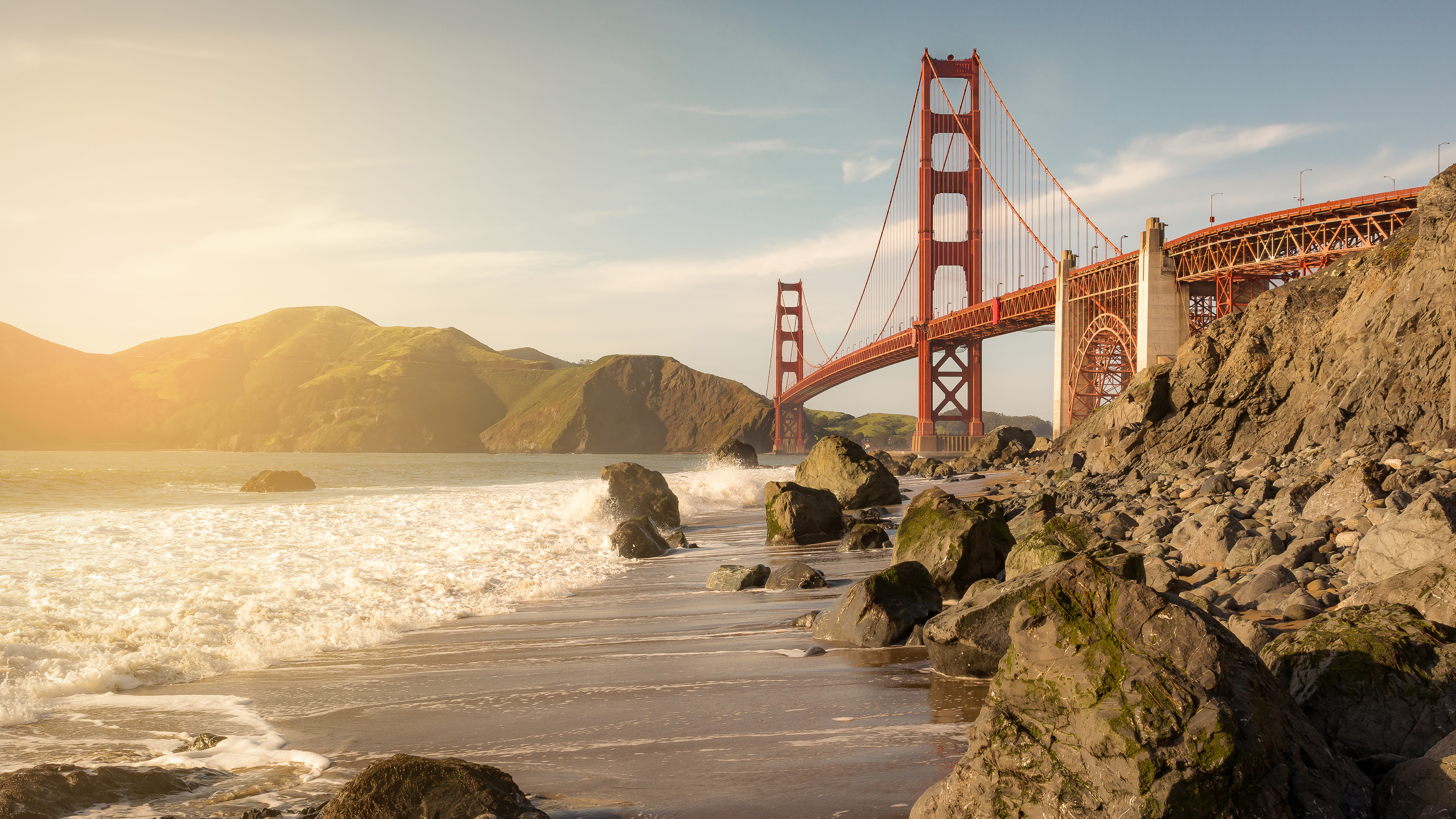 Bridge Coast Golden Gate Rock Sunset 3840x2160